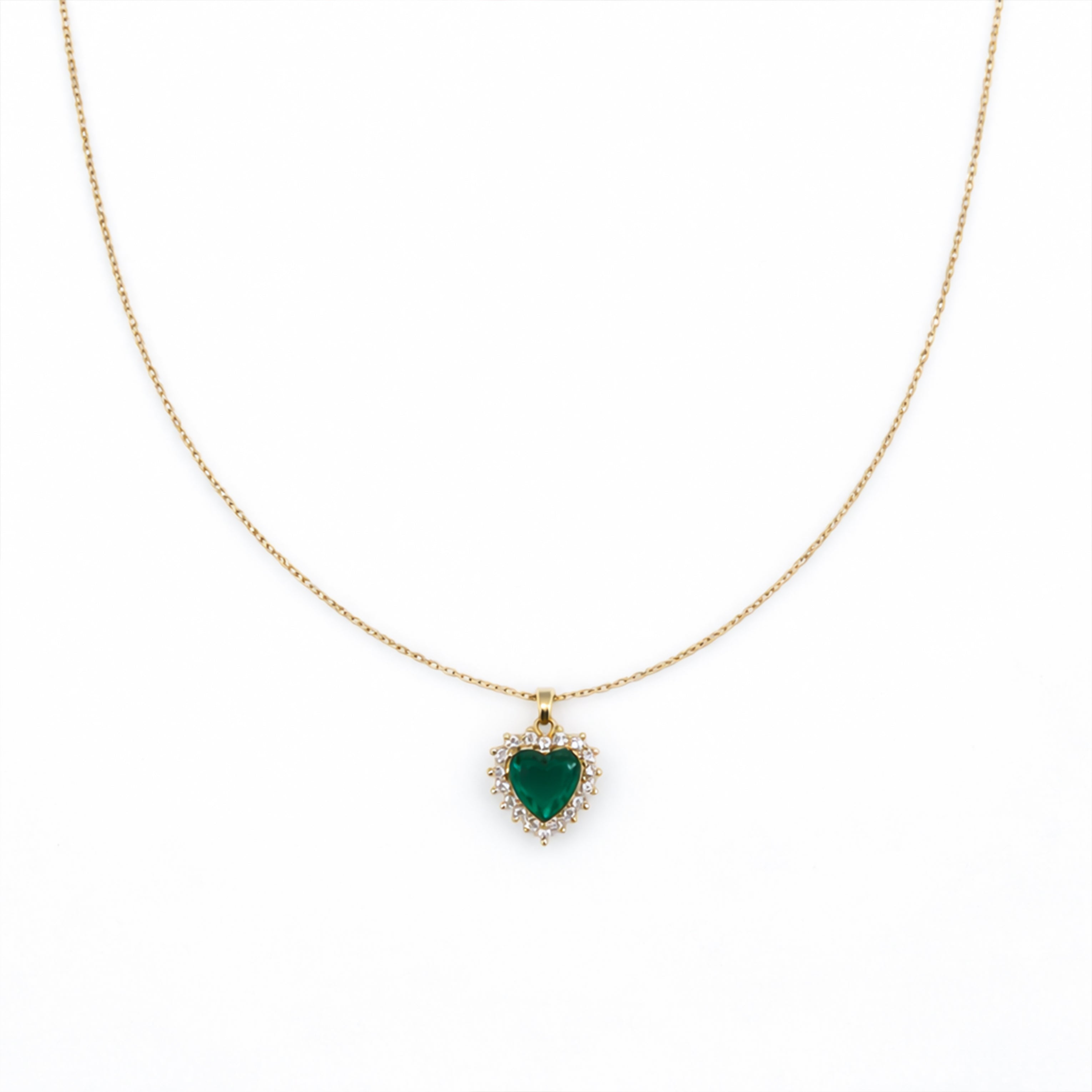 Emerald Heart Halo Pendant Necklace GWN -69