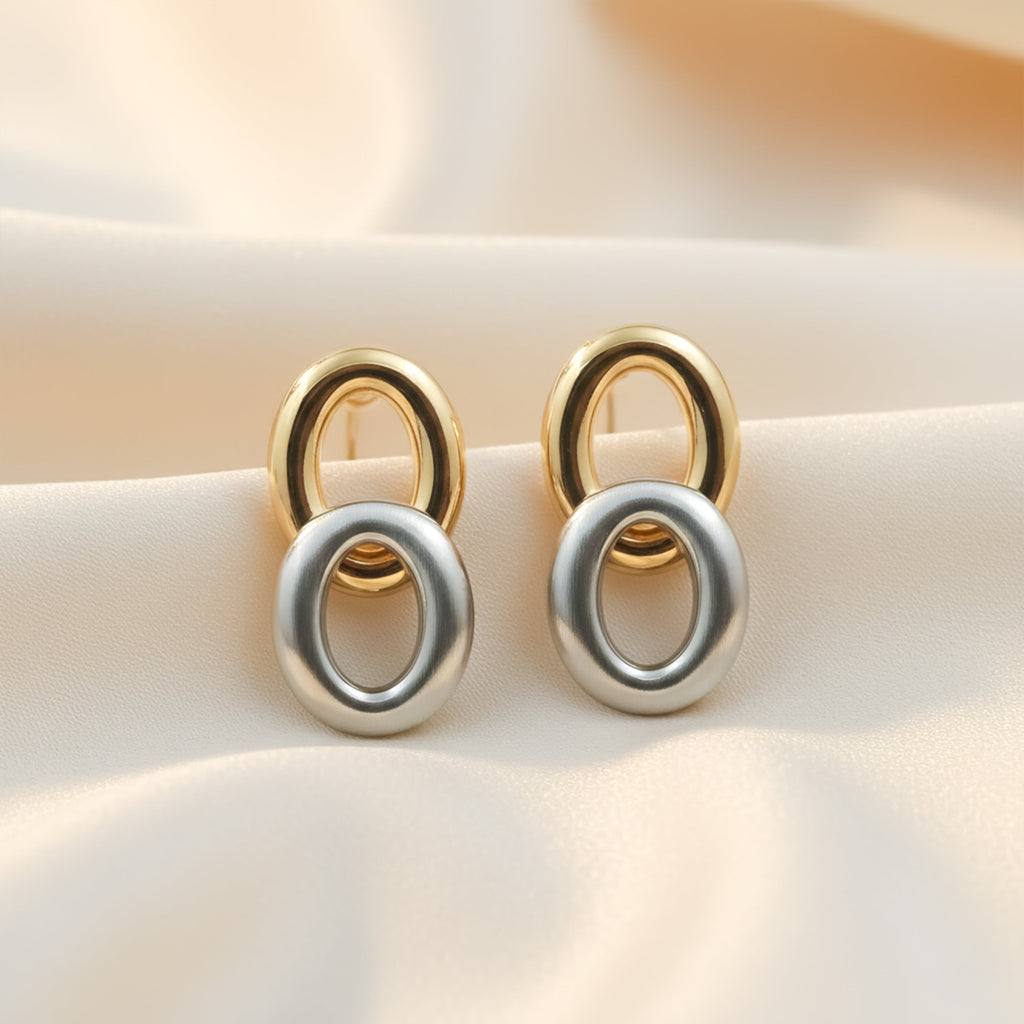 Dual Orbit Two-Tone Link Stud Earrings GWE -55