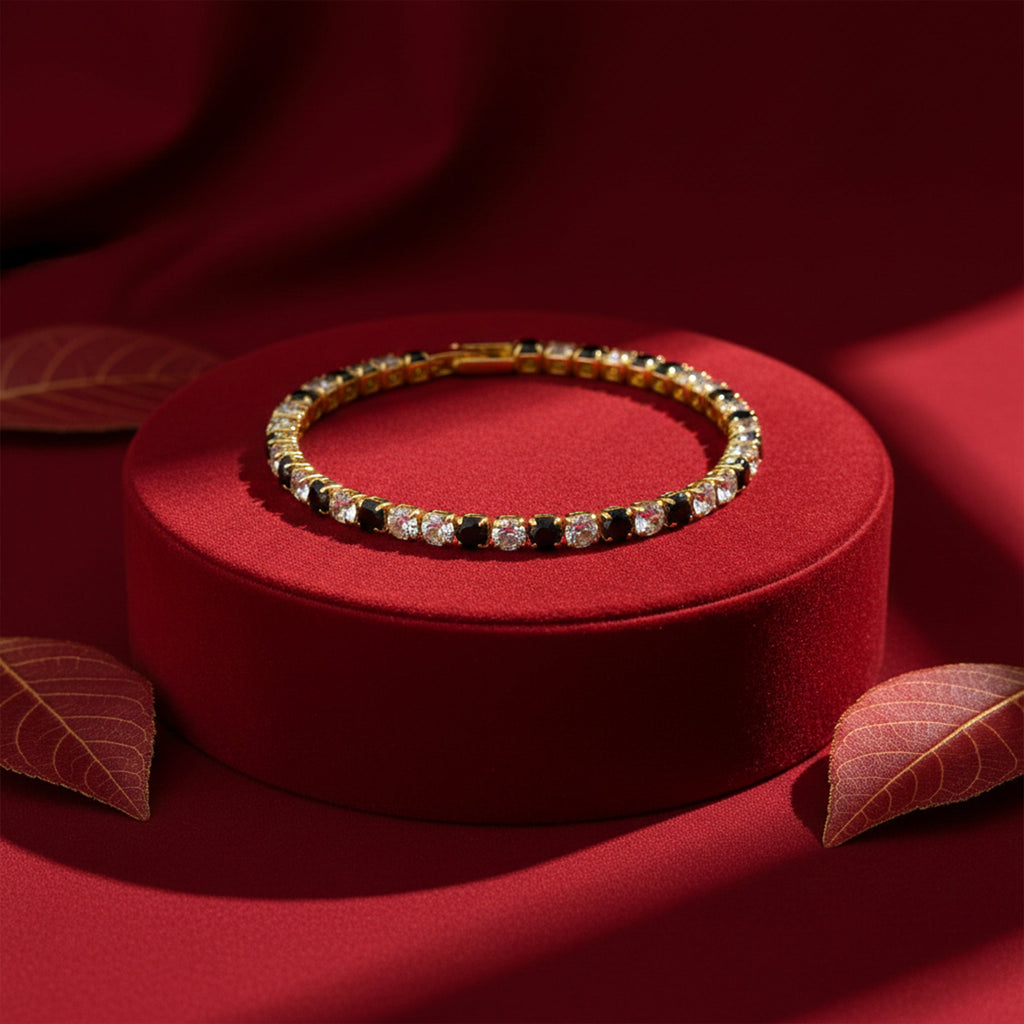 Gold Black & White Diamond Tennis Bracelet GWB -85