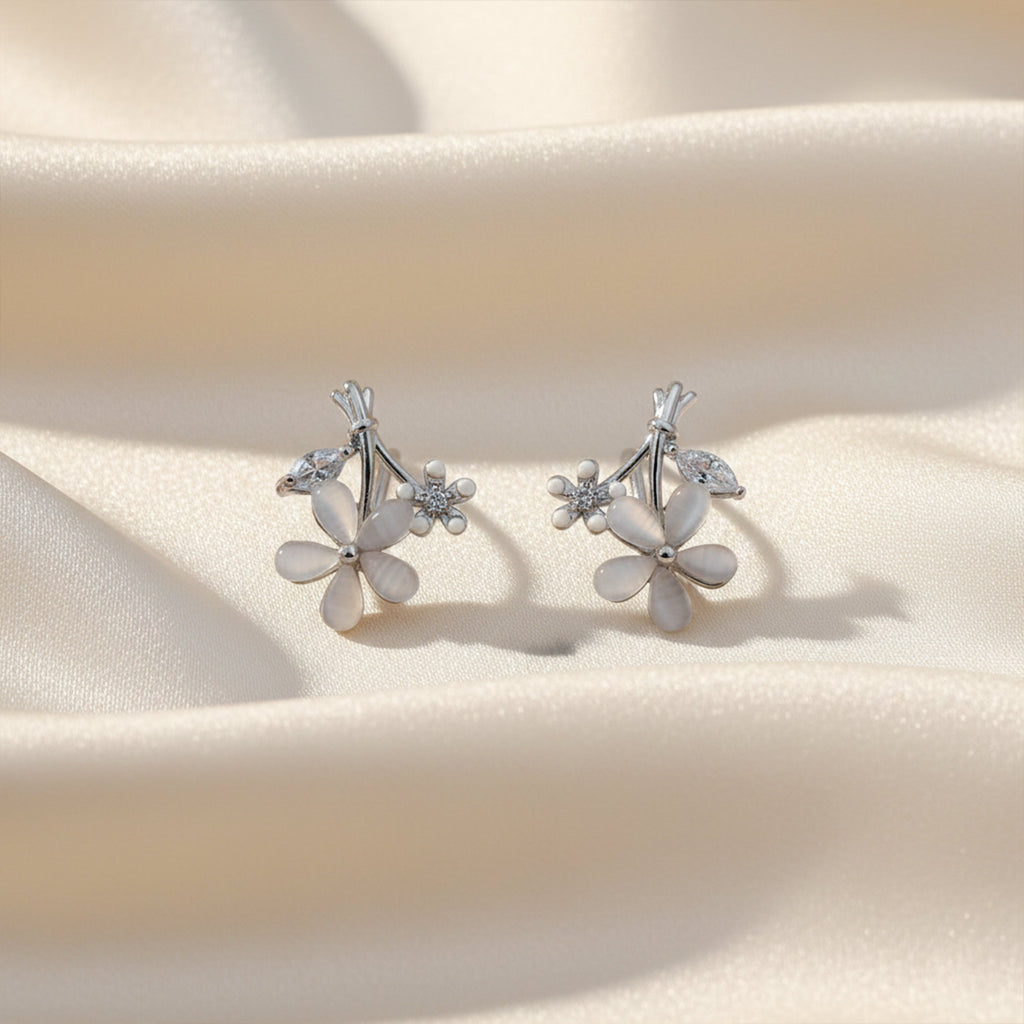 Silver Blossom Floral Stud Earrings GWE -111