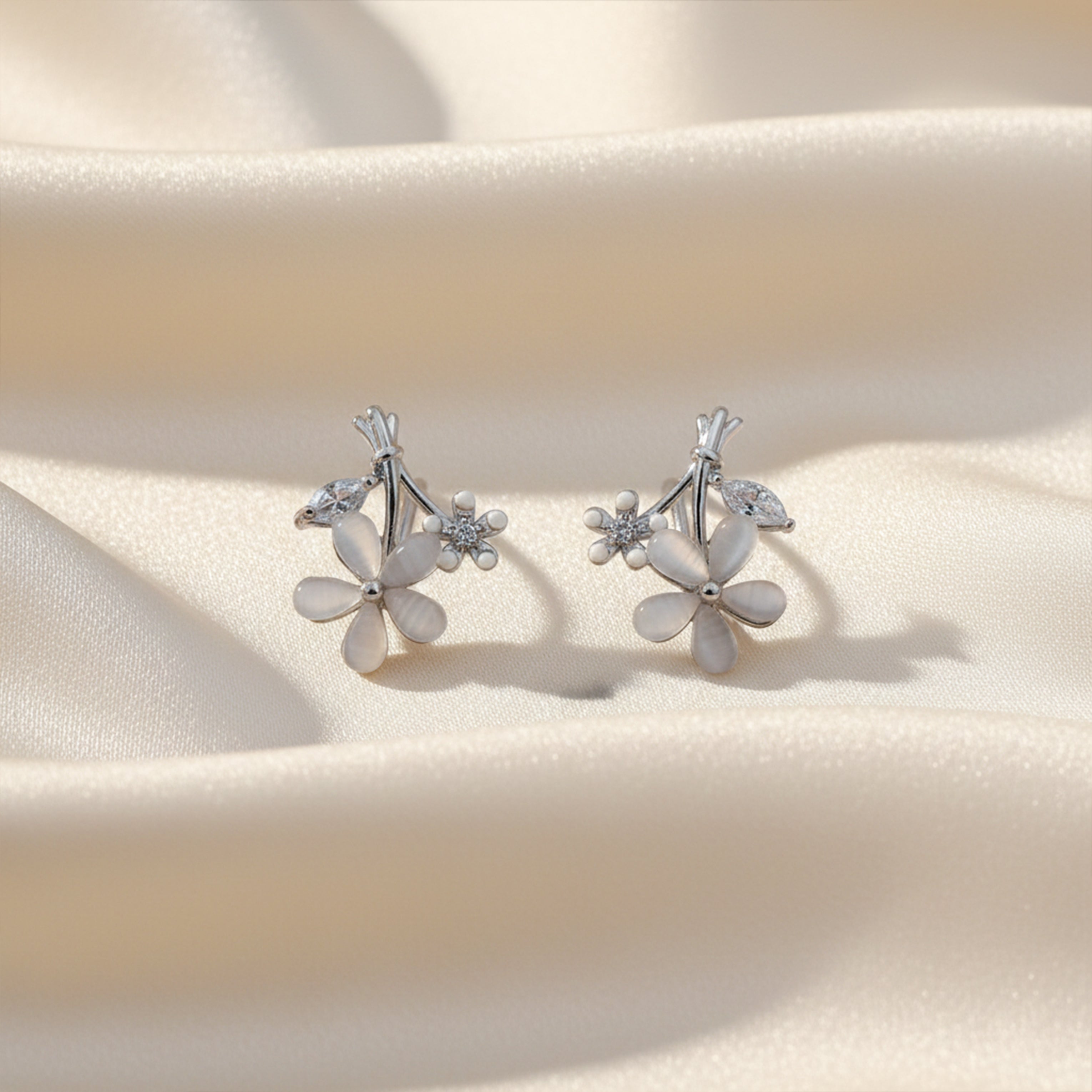 Silver Blossom Floral Stud Earrings GWE -111