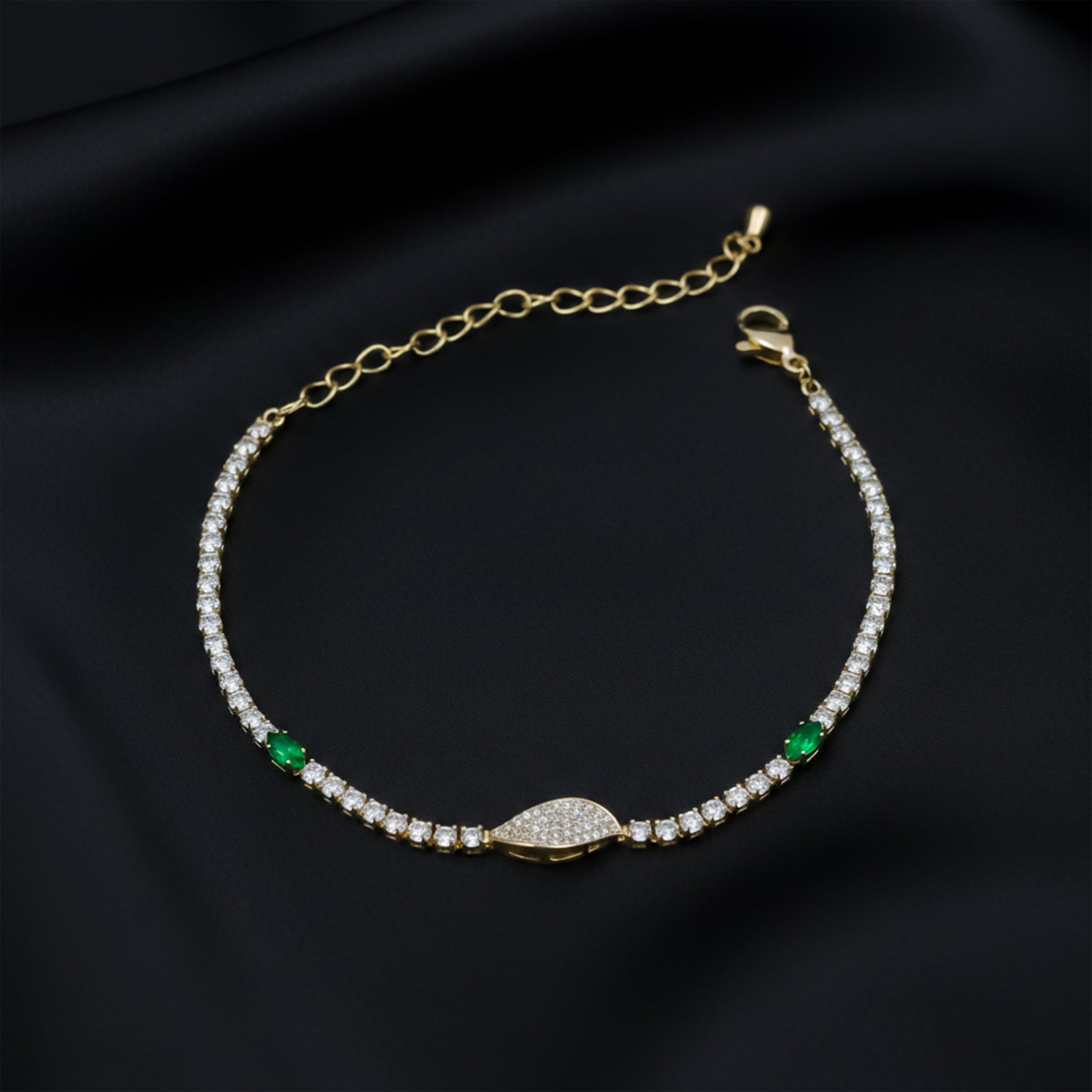 Gold Emerald Accent Tennis Bracelet GWB -106