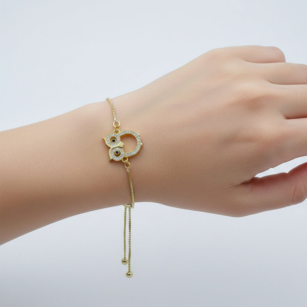 Gold CZ Owl Adjustable Bracelet GWB -164