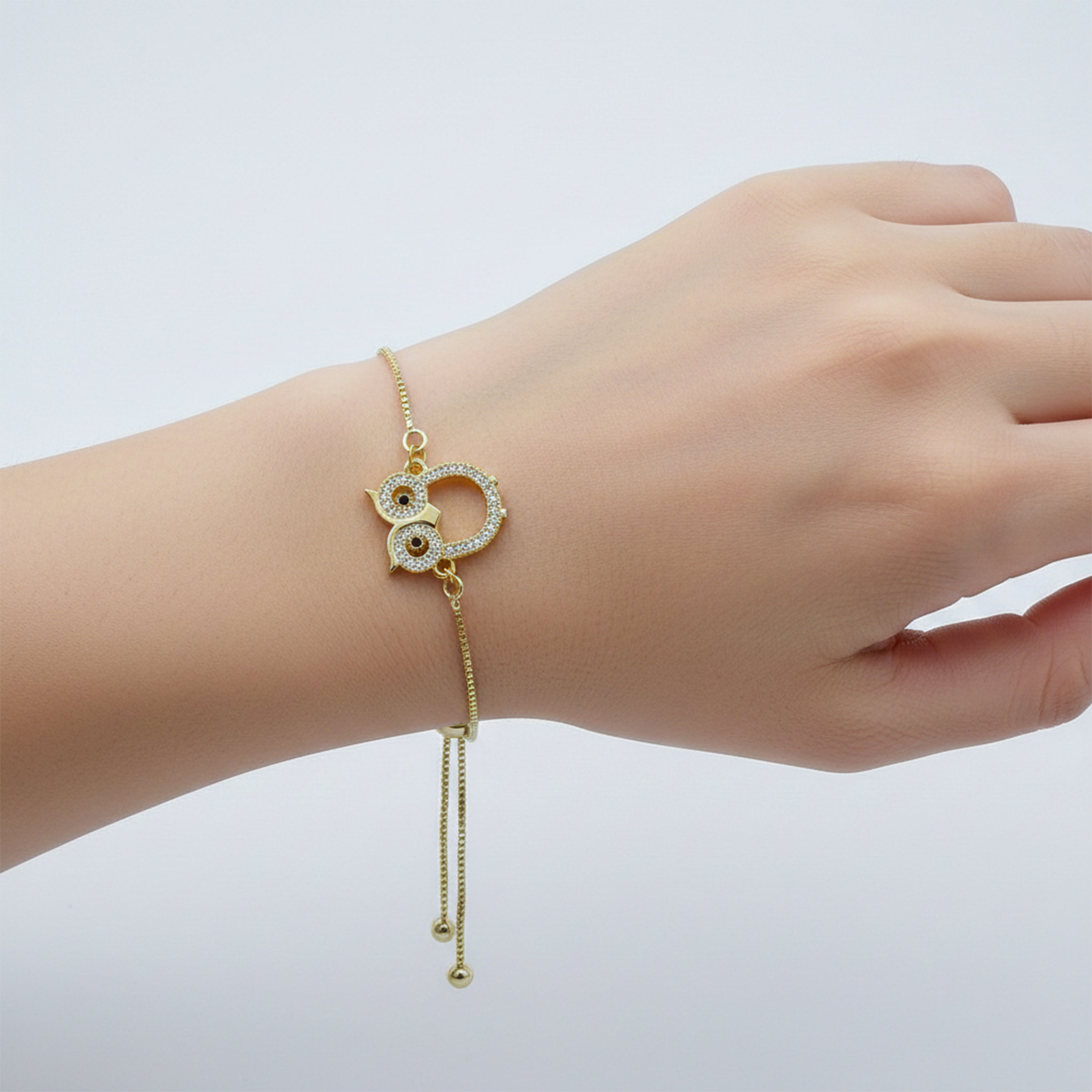 Gold CZ Owl Adjustable Bracelet GWB -164