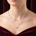 Silver Layered Heart & Spark Beaded Necklace GWN -64
