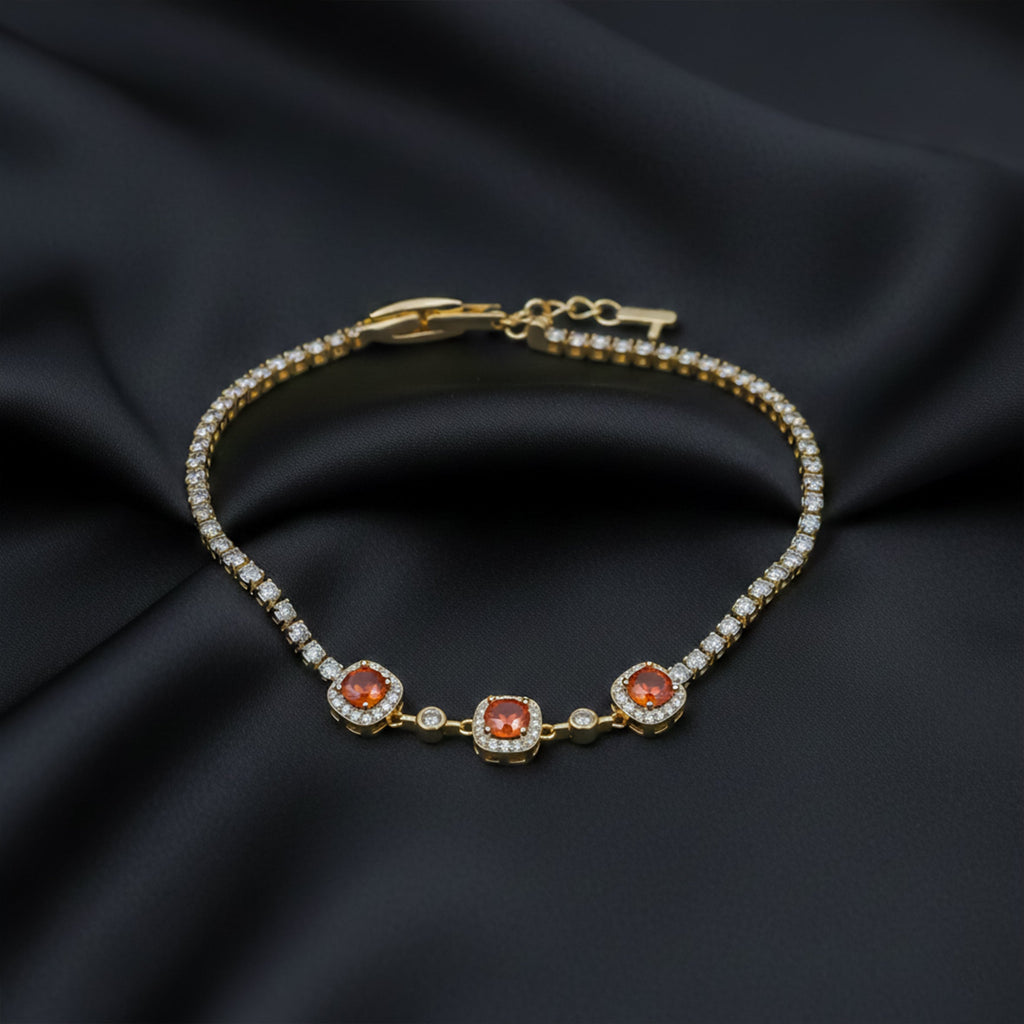 Orange Halo Crystal Tennis Bracelet GWB -94