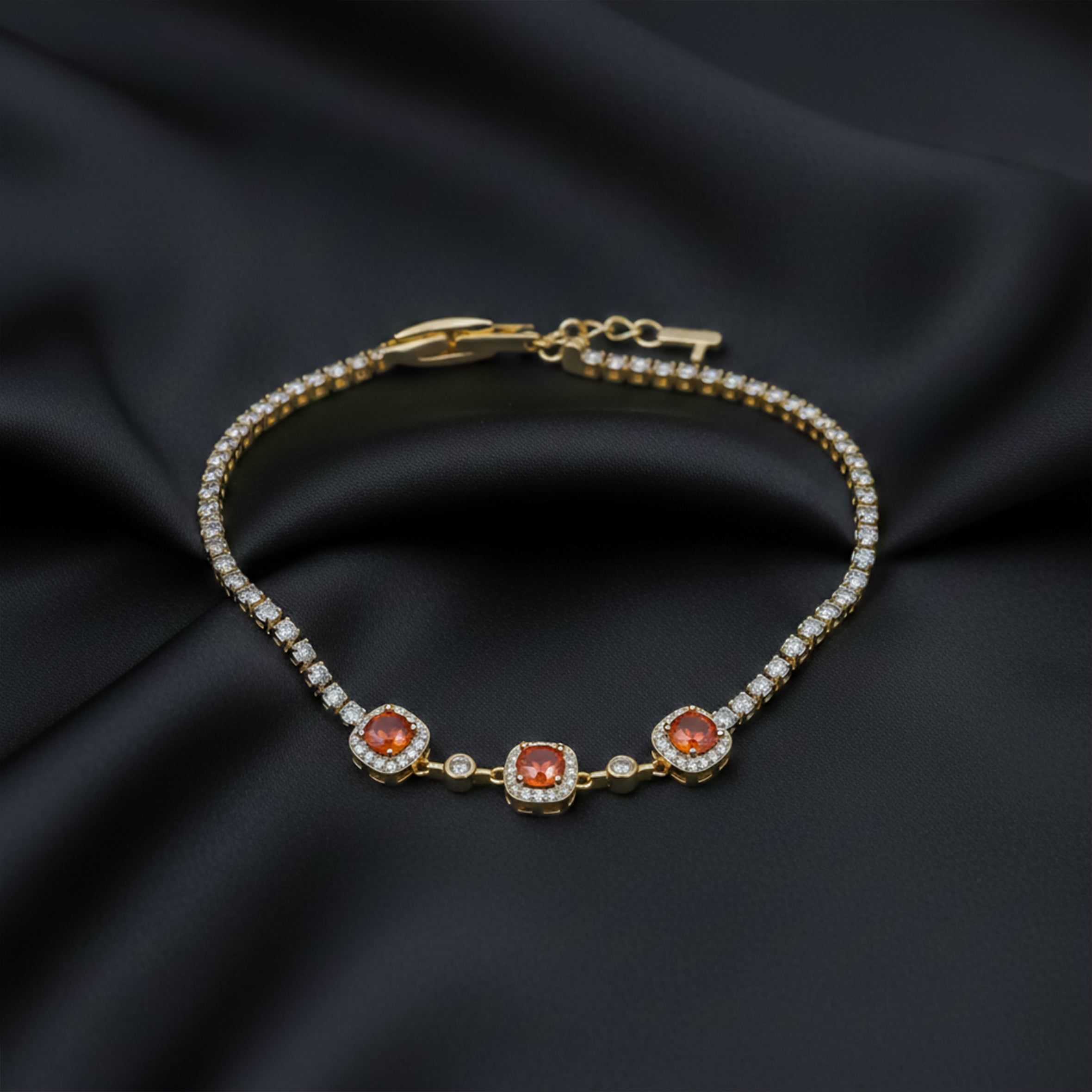 Orange Halo Crystal Tennis Bracelet GWB -94