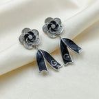 Onyx Silver Bloom Drop Earrings GWE -64