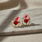 Red Floral Crystal Earrings GWE -227