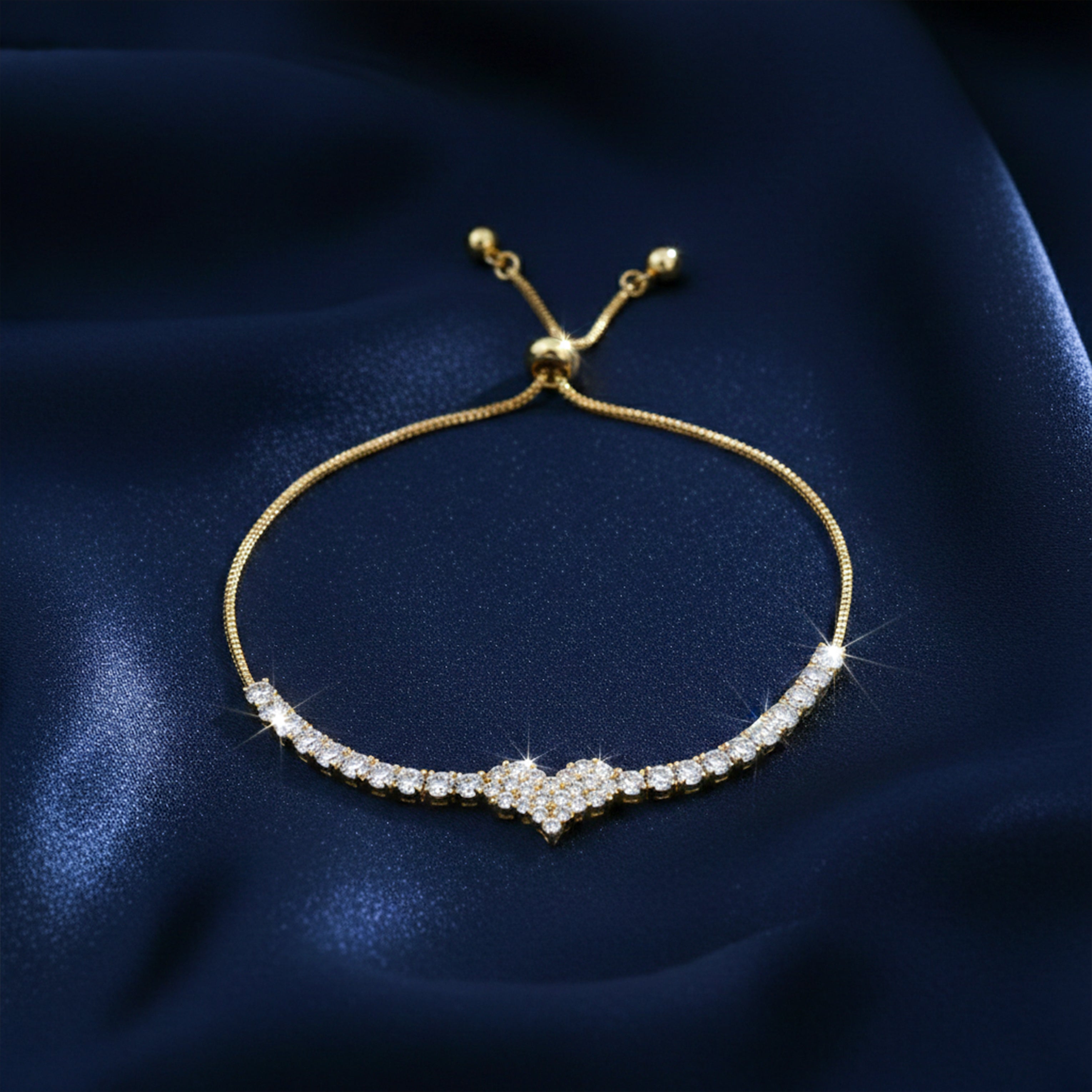 Golden Sparkle Heart Adjustable Bracelet GWB -114