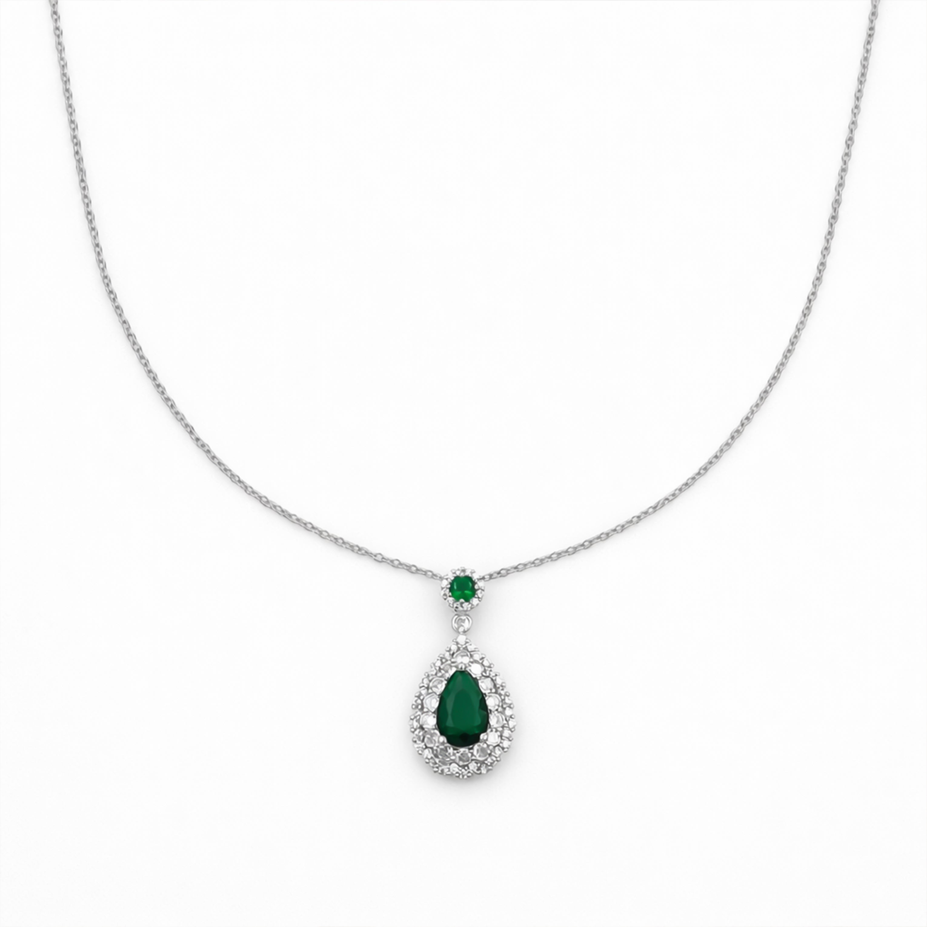 Teardrop Halo Pendant Necklace GWN -106