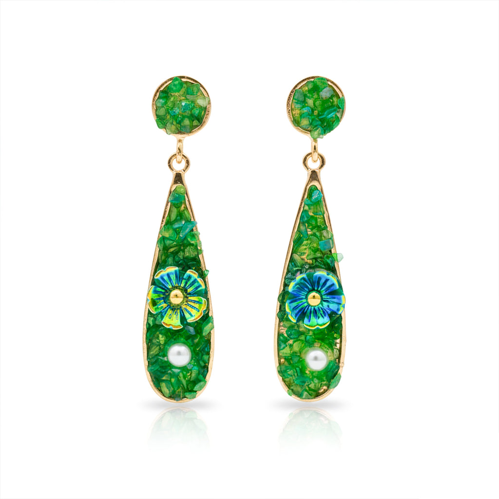 Green Stone Floral Earrings GWE -247