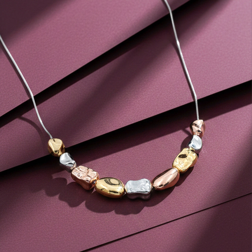 Trio Tone Sculpted Bead Necklace GWN -65