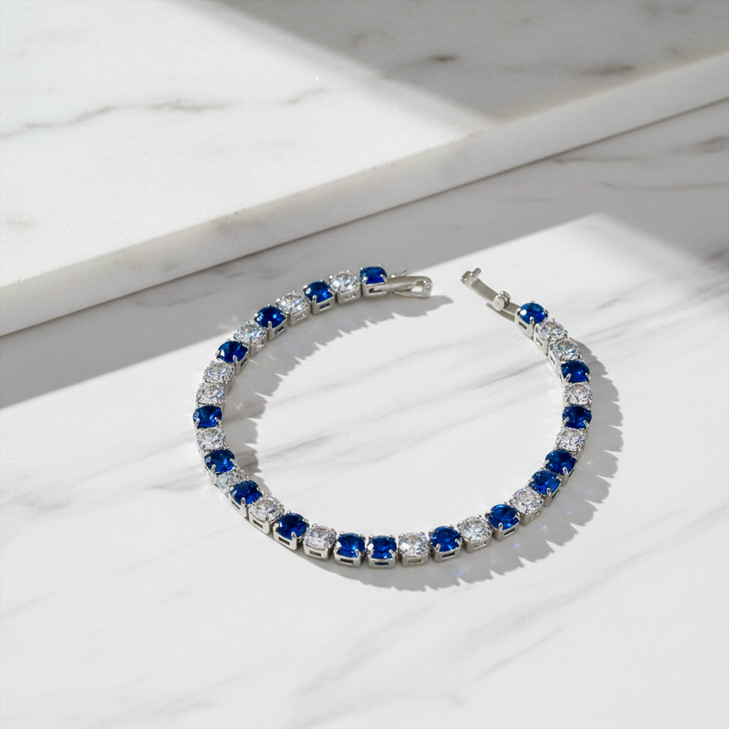 Silver Blue & White Tennis Bracelet GWB -84