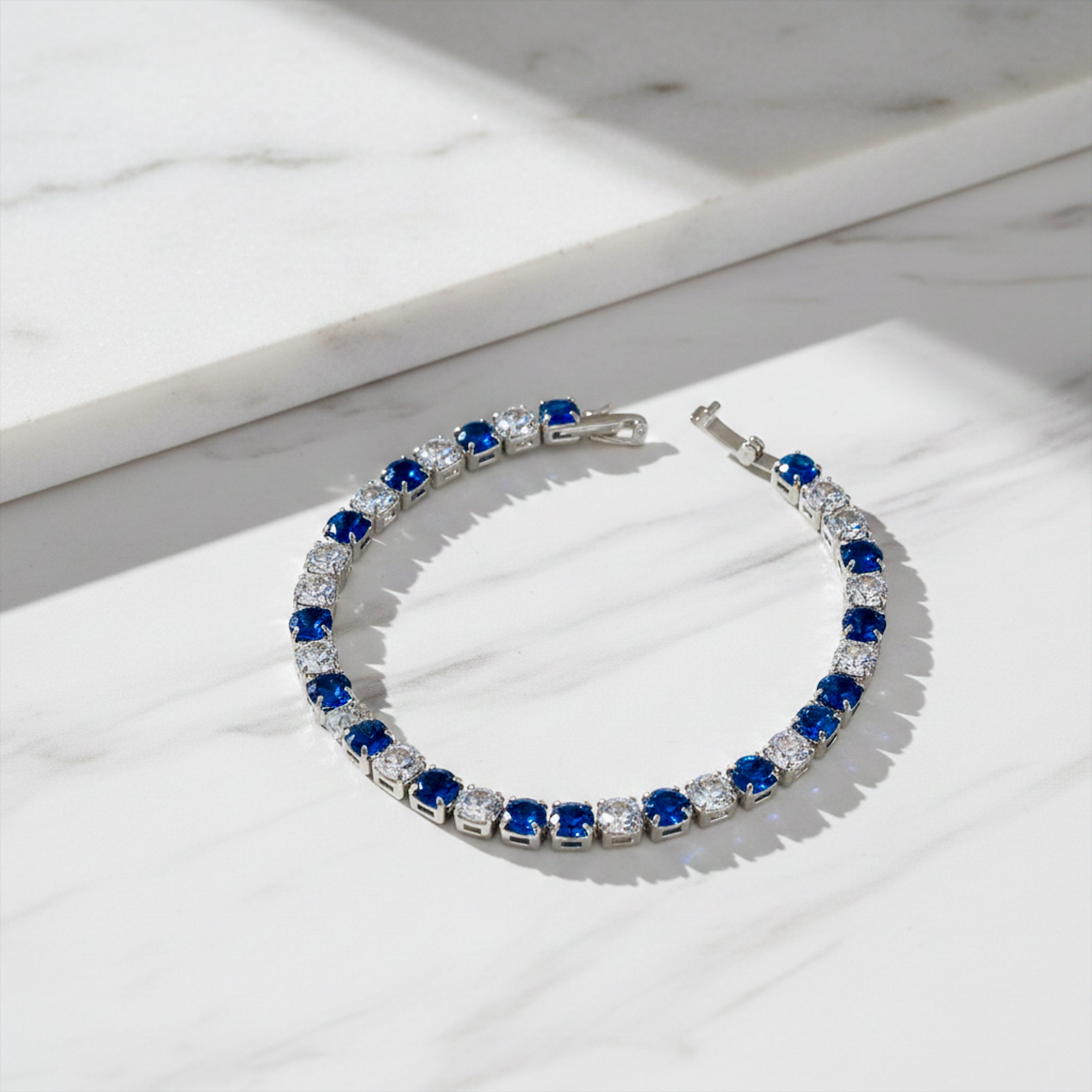 Silver Blue & White Tennis Bracelet GWB -84