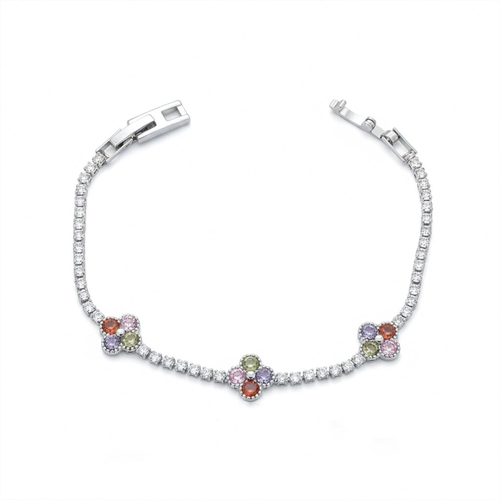 Multicolor Floral Accent Tennis Bracelet GWB -135