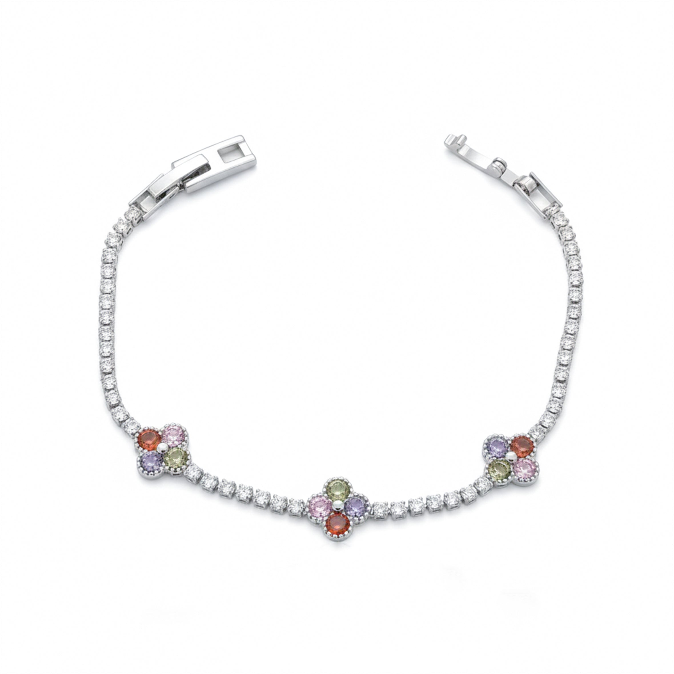 Multicolor Floral Accent Tennis Bracelet GWB -135