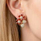 Red Floral Crystal Earrings GWE -131