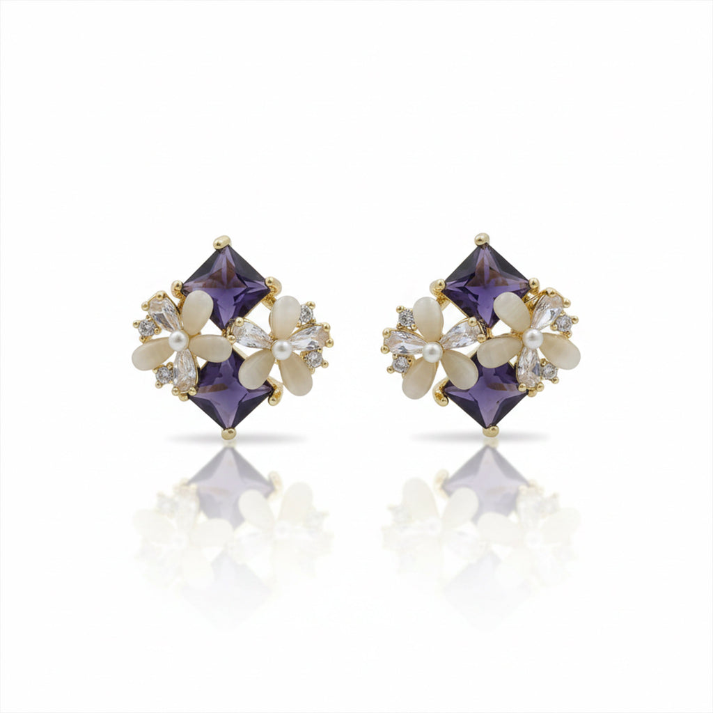 Elegant Floral Gemstone Stud Earrings GWE -126