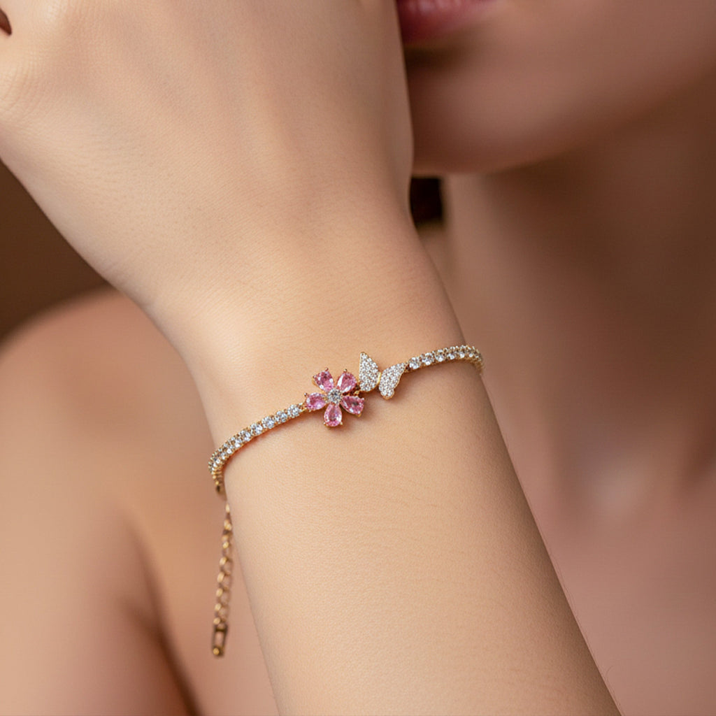 Pink Blossom Butterfly Tennis Bracelet GWB -93