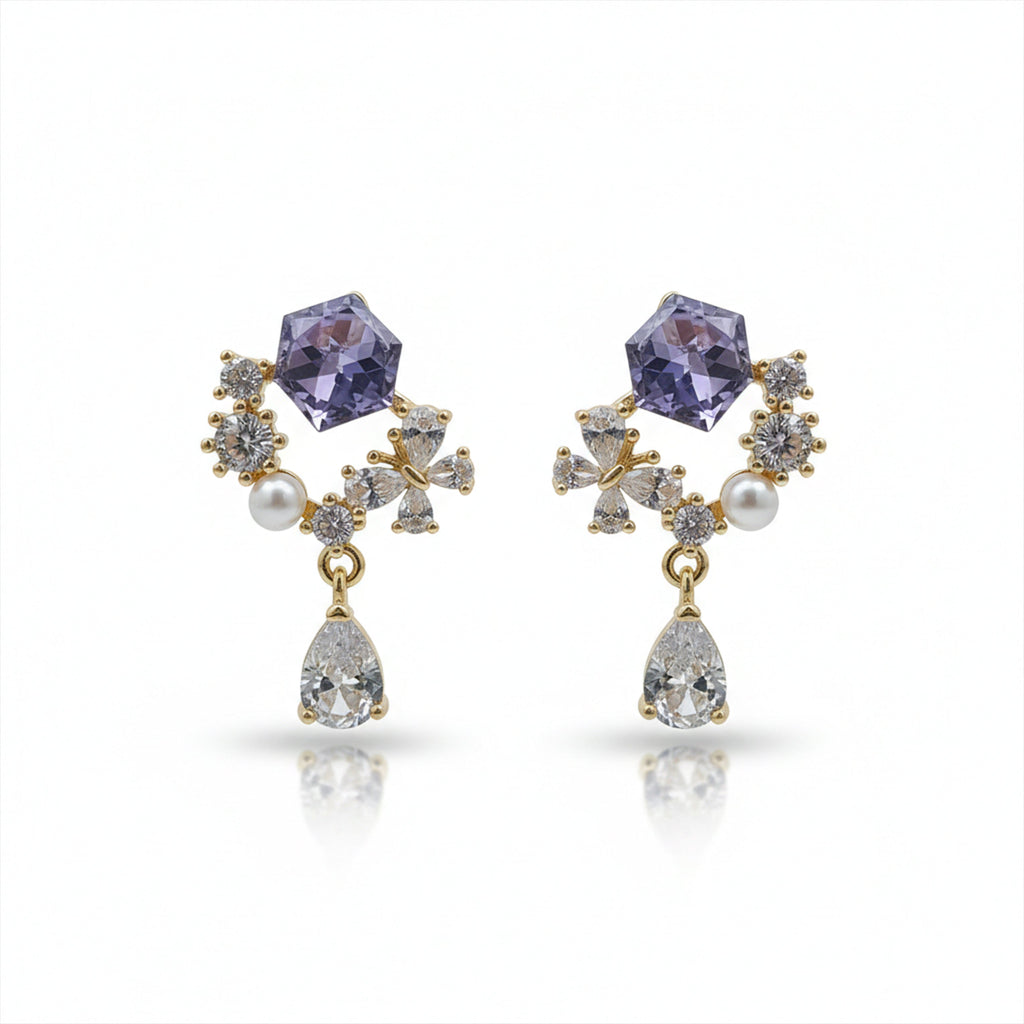 Multi-Stone Floral Gold Drop Earrings GWE -168
