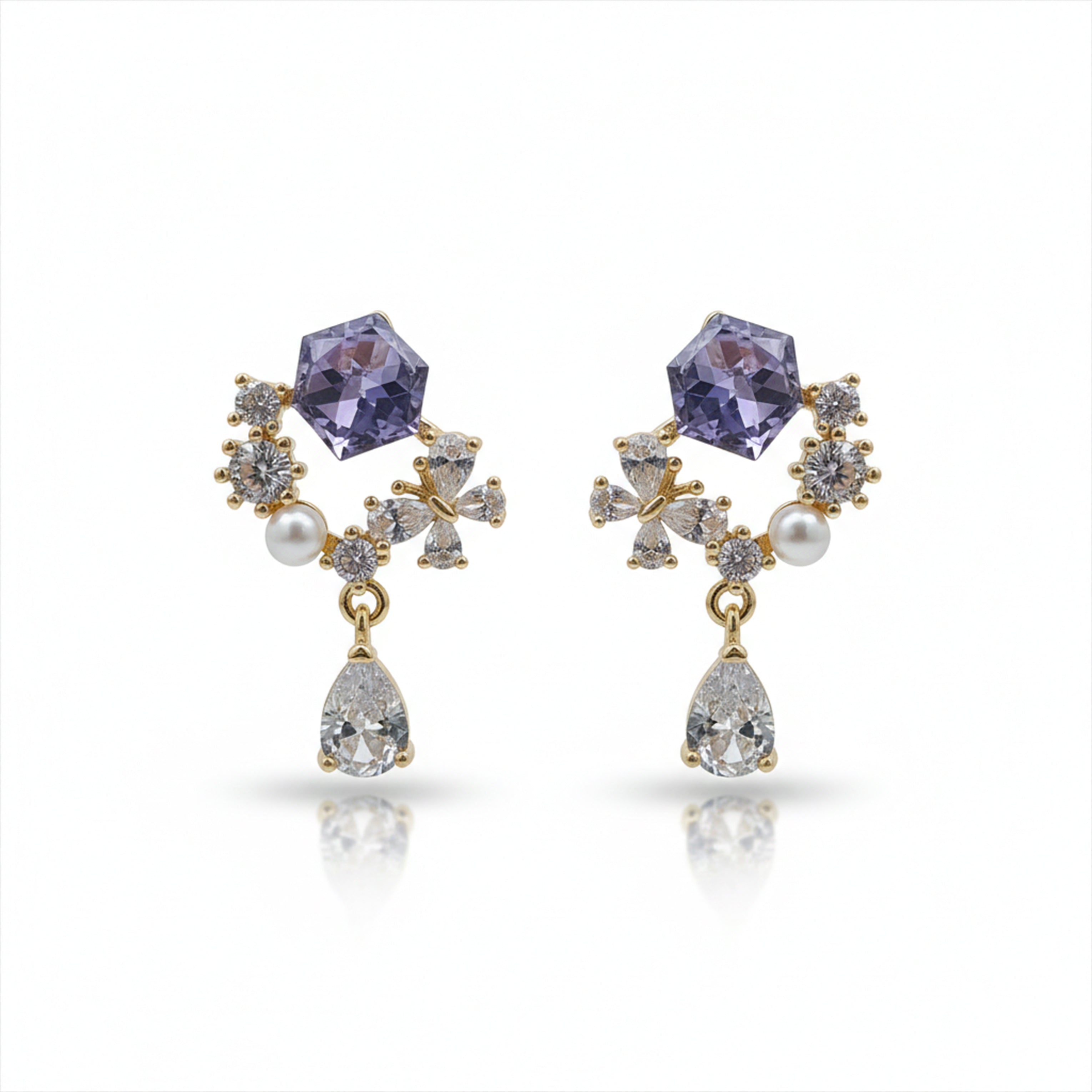 Multi-Stone Floral Gold Drop Earrings GWE -168
