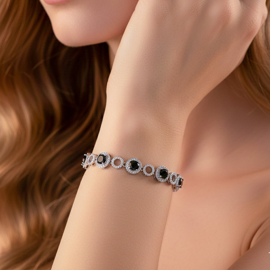 Silver Black Circle Bracelet GWB -139