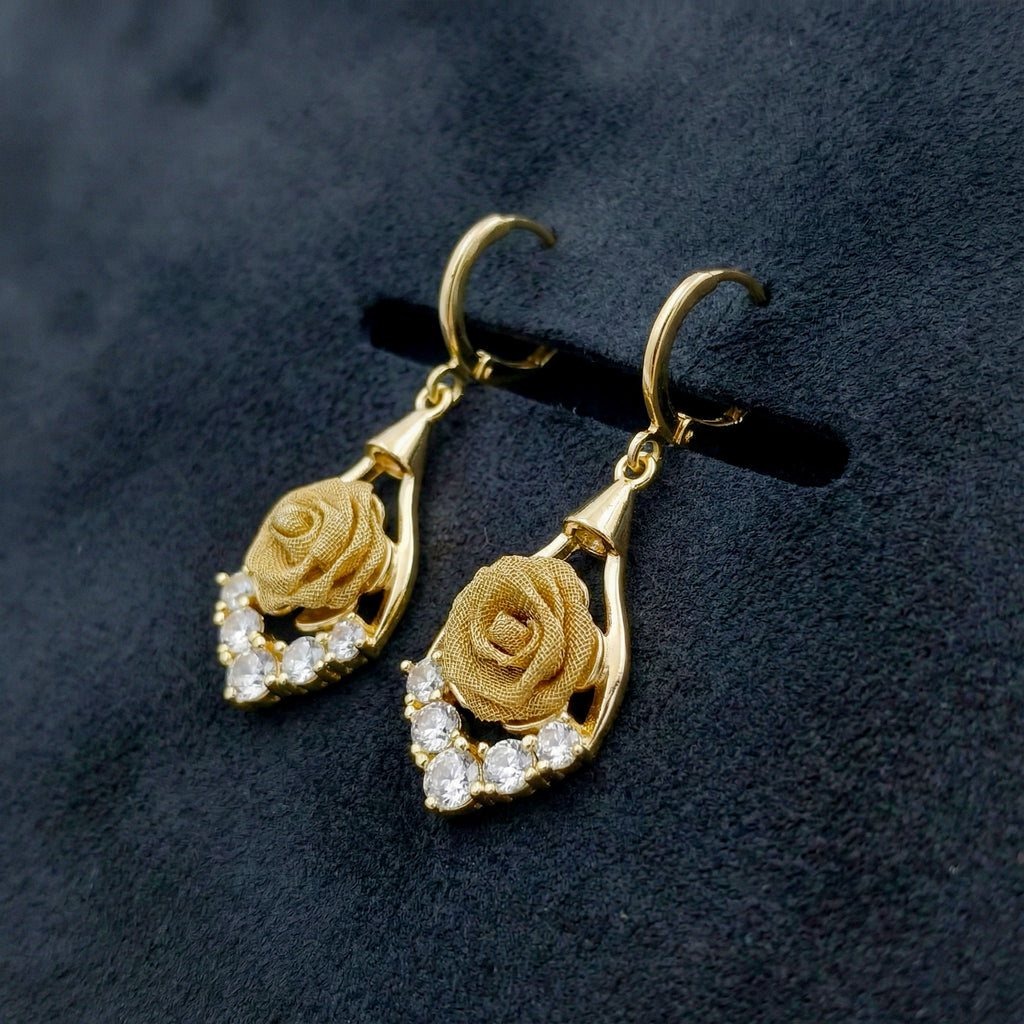 Gold Rose Drop Earrings GWE -141