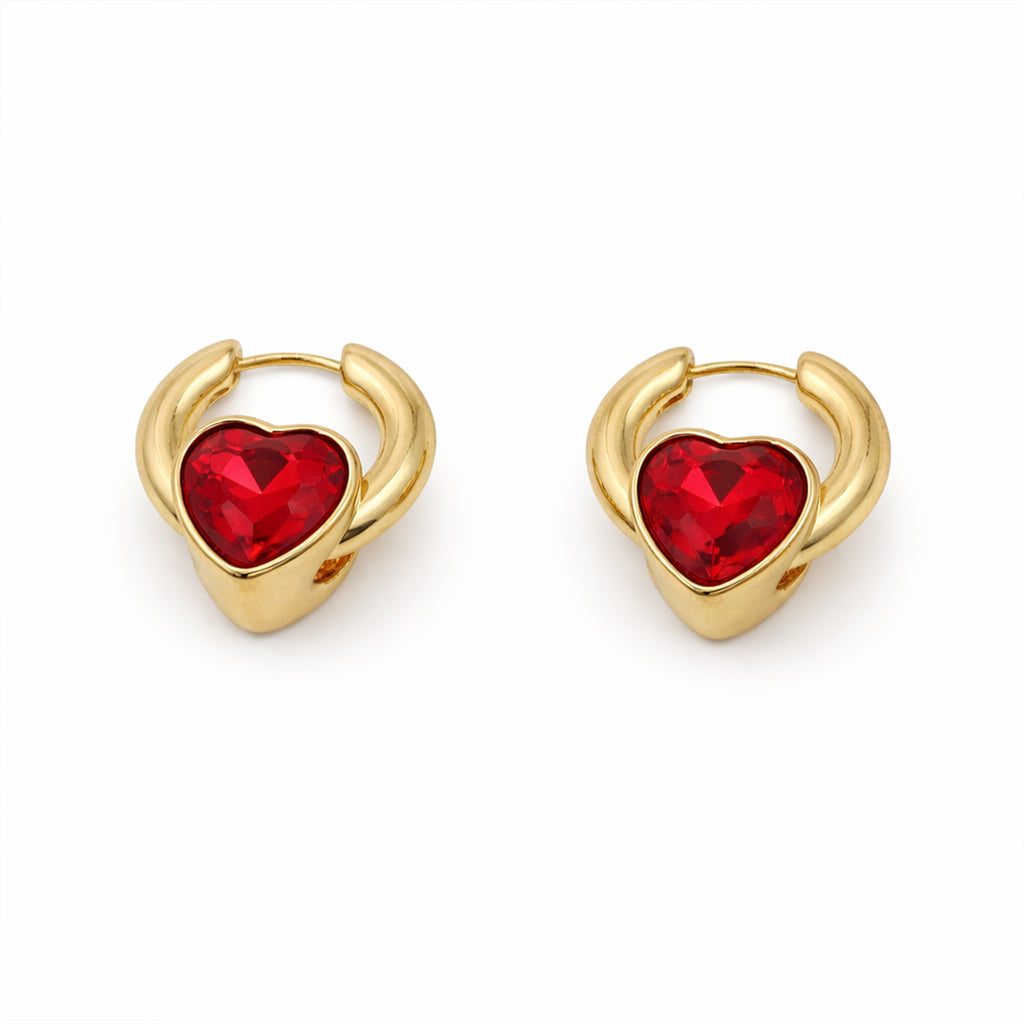 Ruby Heart Hoop Earrings GWE -69