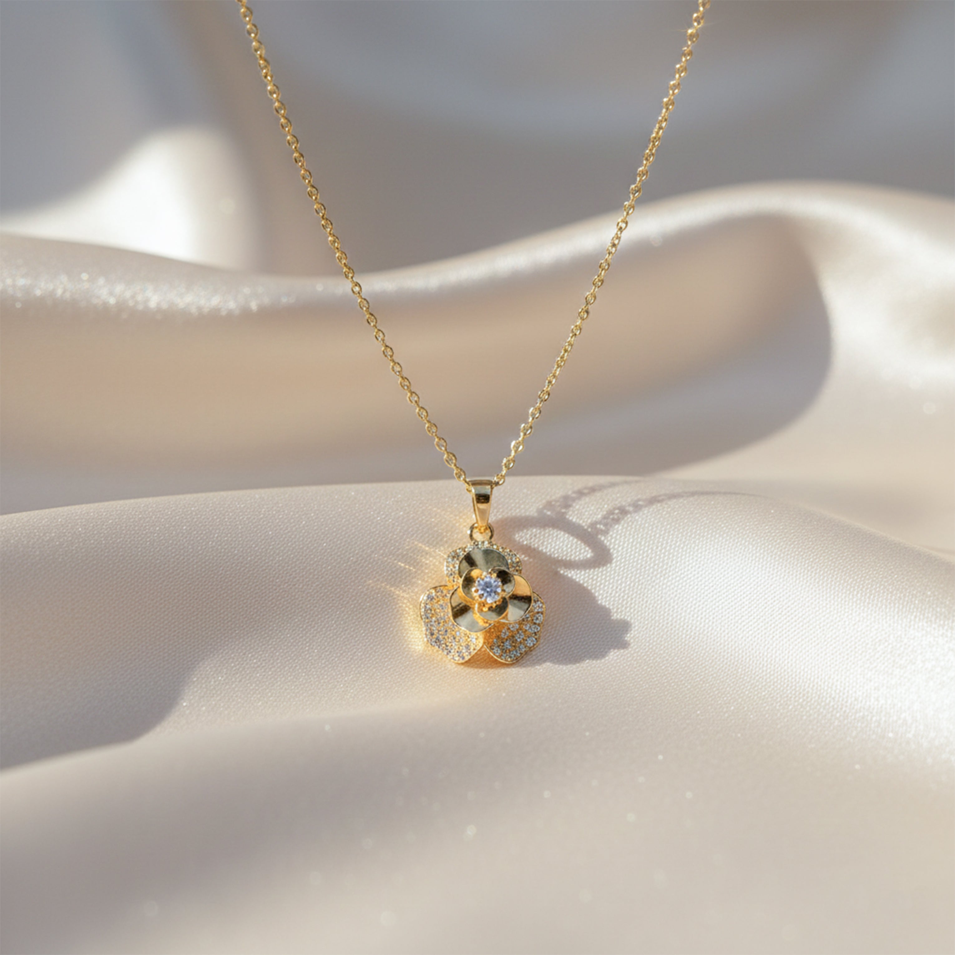 Floral CZ Pendant Necklace GWN -108