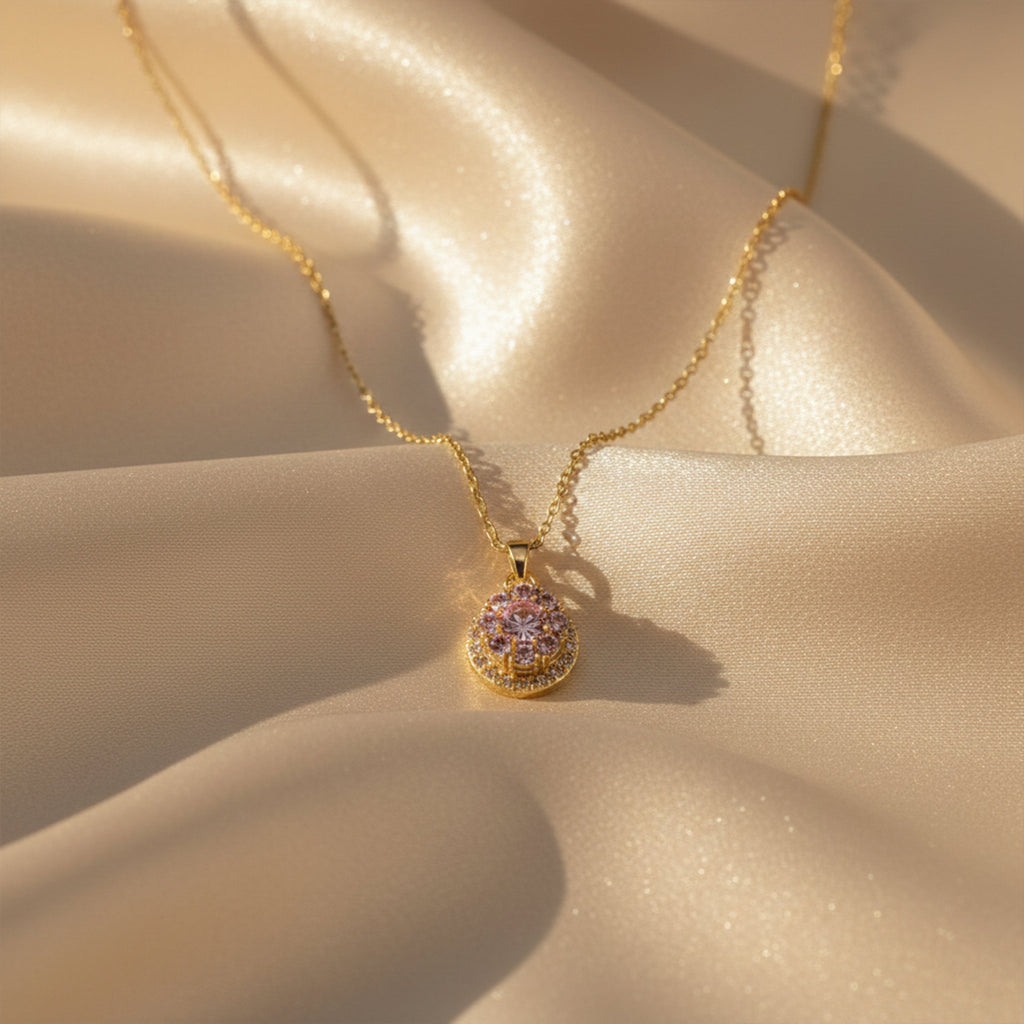 Pink Halo Round Pendant Necklace GWN -84