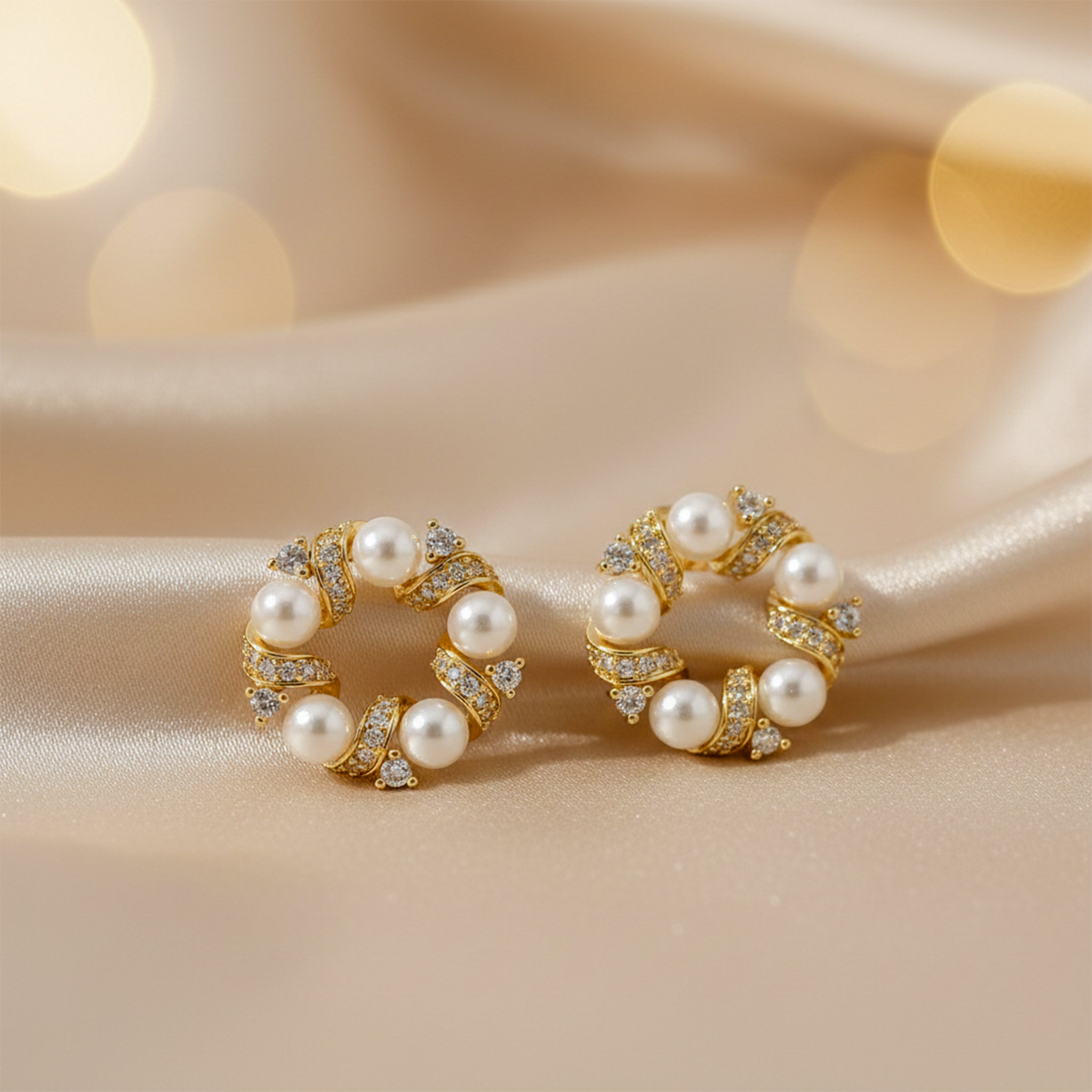 Pearl & Crystal Circle Stud Earrings GWE -165
