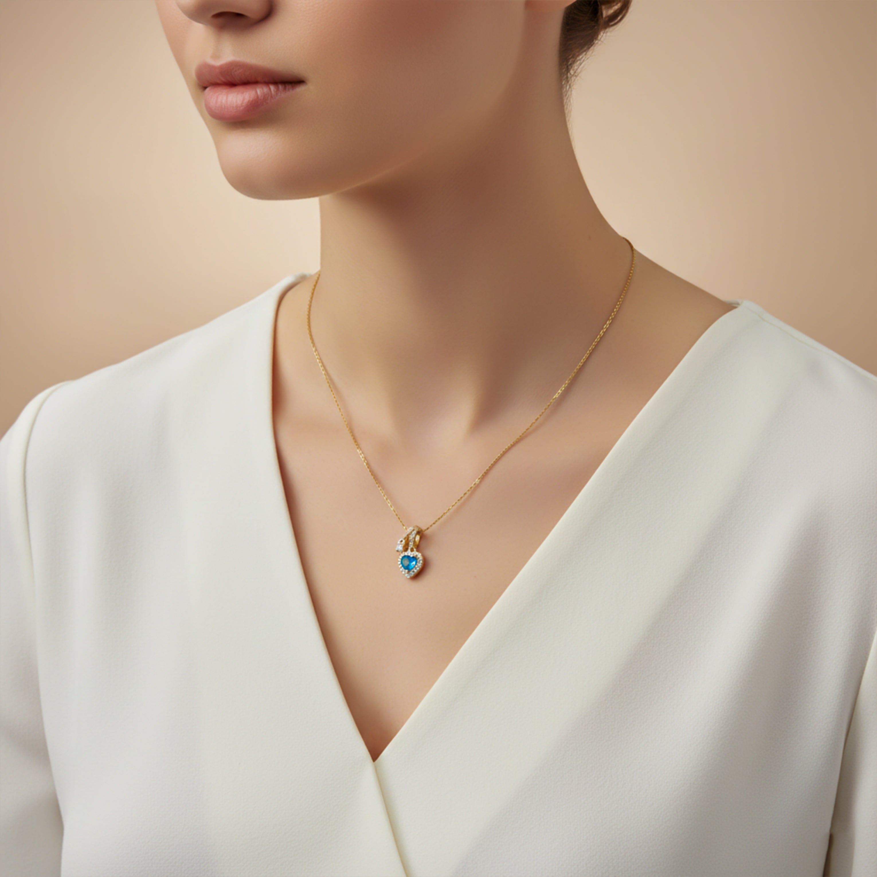 Blue Heart Drop Pendant Necklace GWN -110