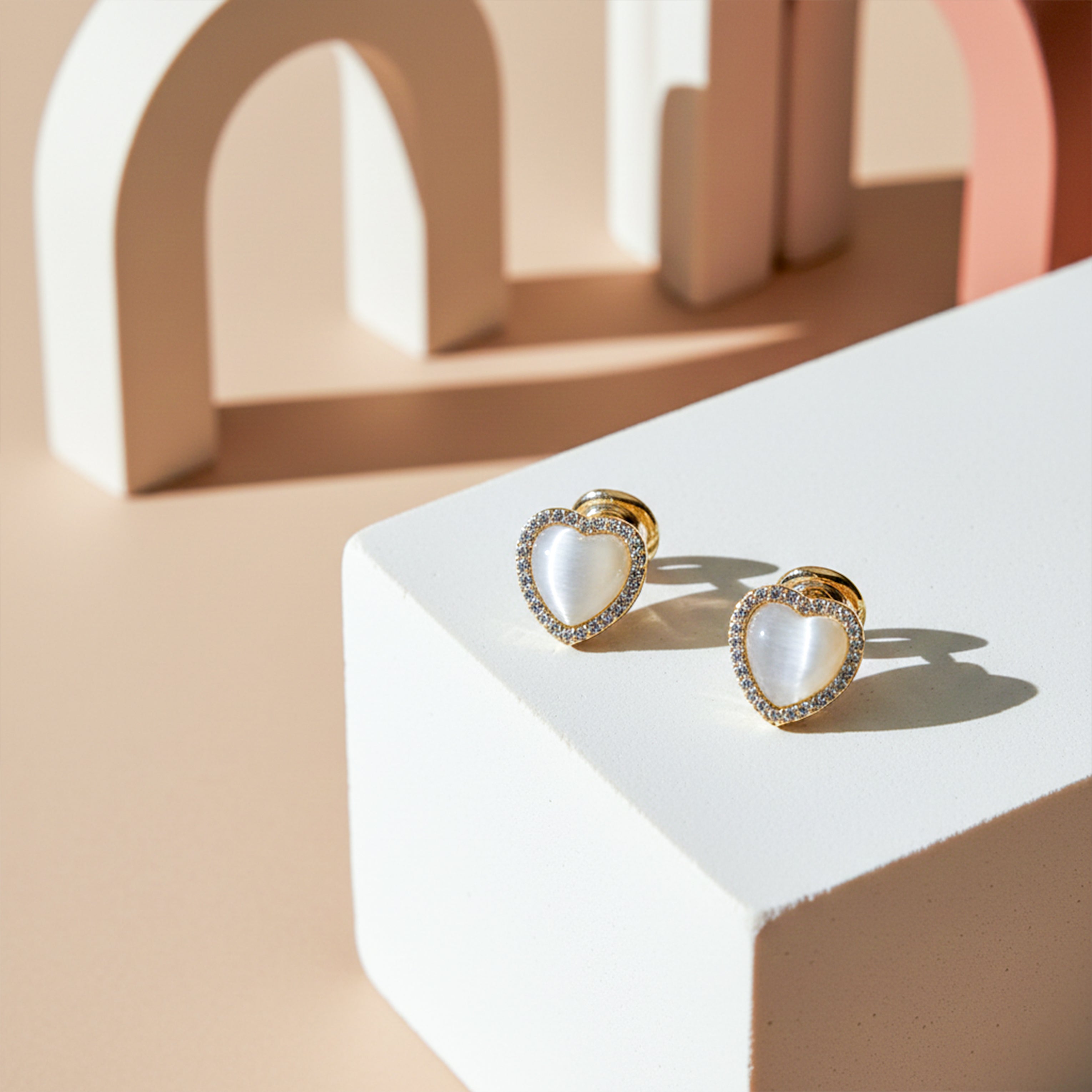 Golden Pearl Heart Halo Earrings GWE -92