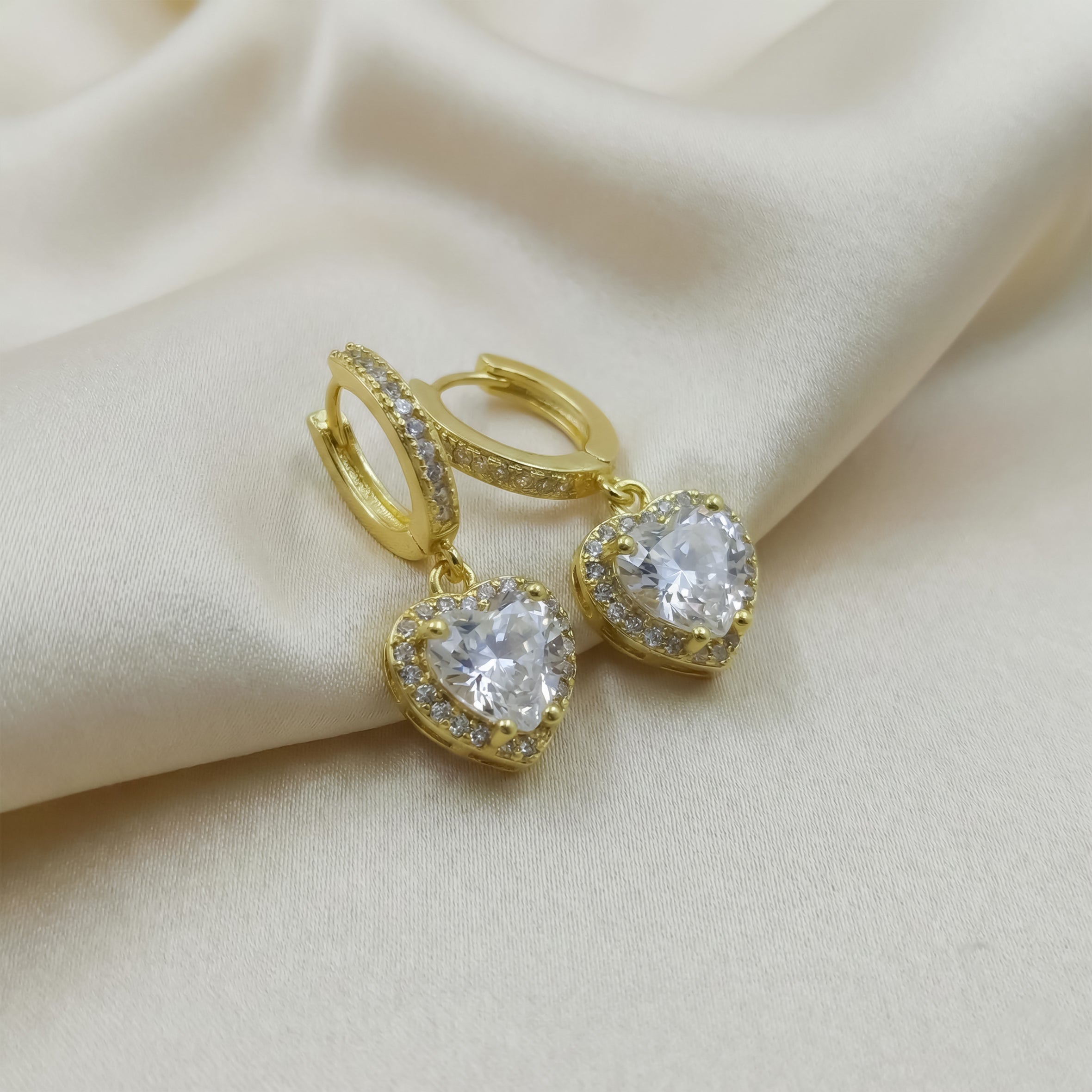 Crystal Heart Drop Hoop Earrings GWE -76