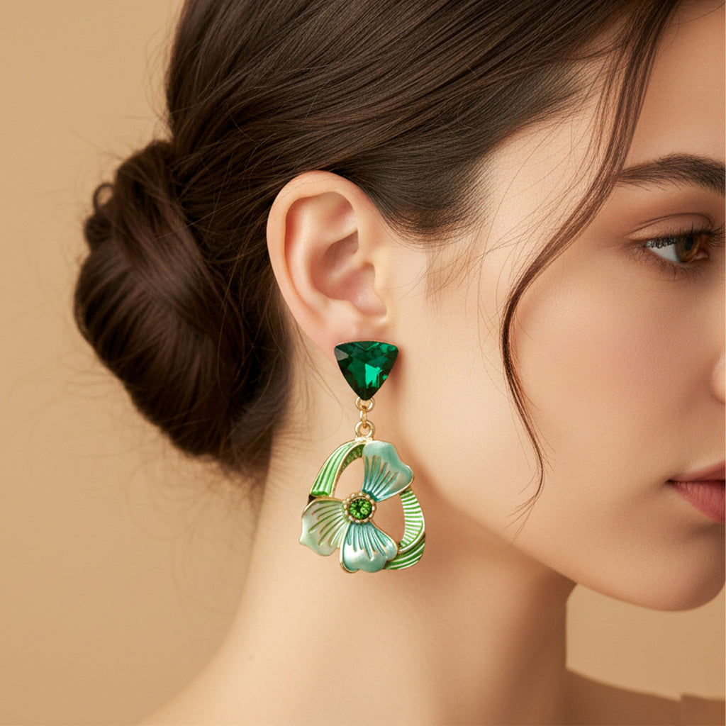 Emerald Floral Drop Earrings GWE -229