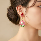 Red Floral Pearl Earrings GWE -228