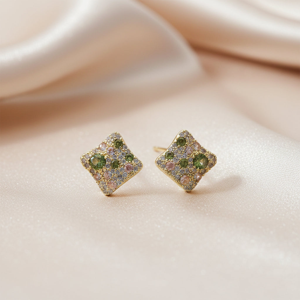 Multicolor Crystal Square Stud Earrings GWE -139