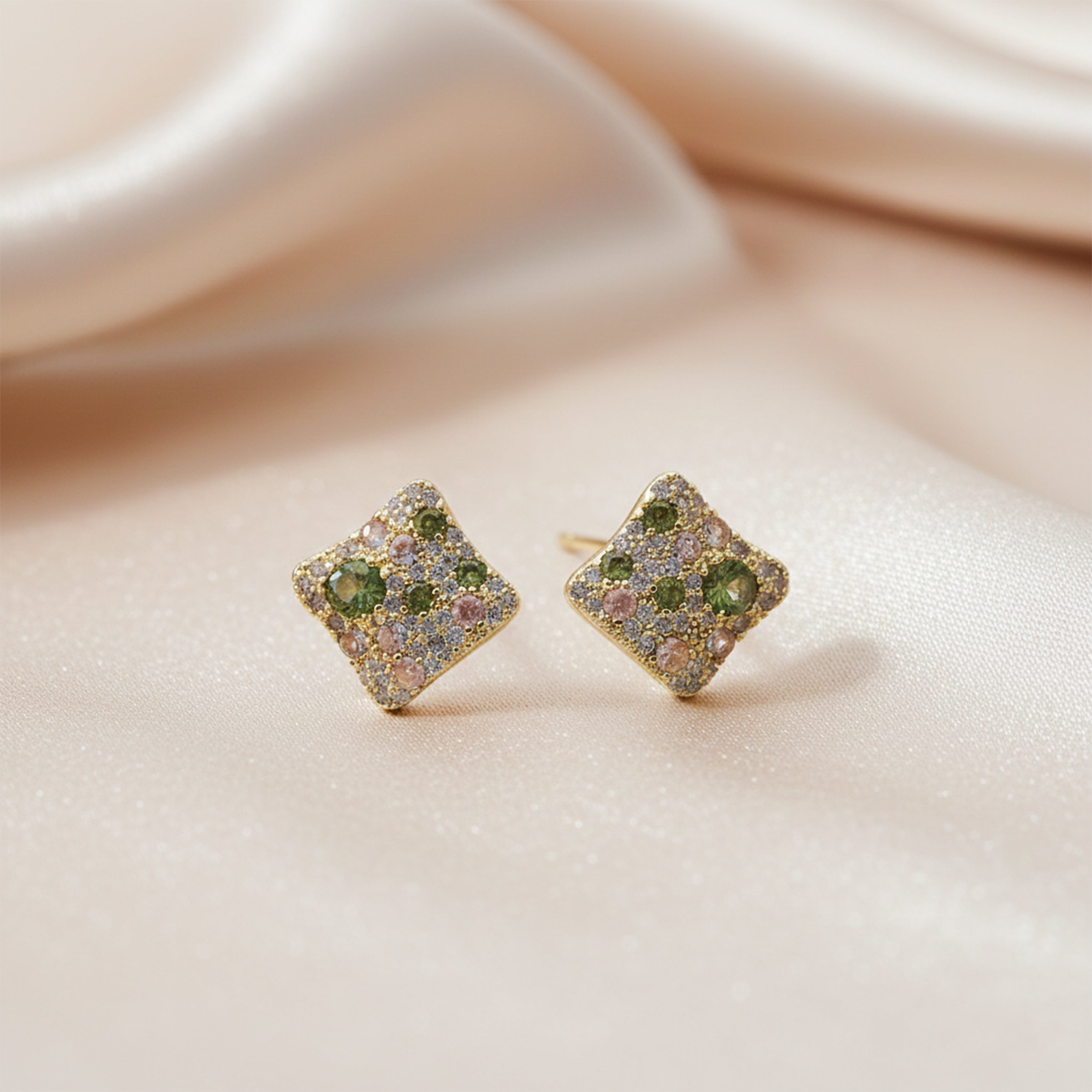 Multicolor Crystal Square Stud Earrings GWE -139