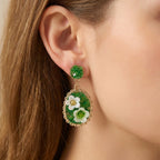 Green Floral Oval Drop Earrings GWE -205