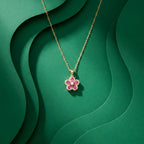 Pink Blossom Crystal Pendant Women Necklace GWN -123