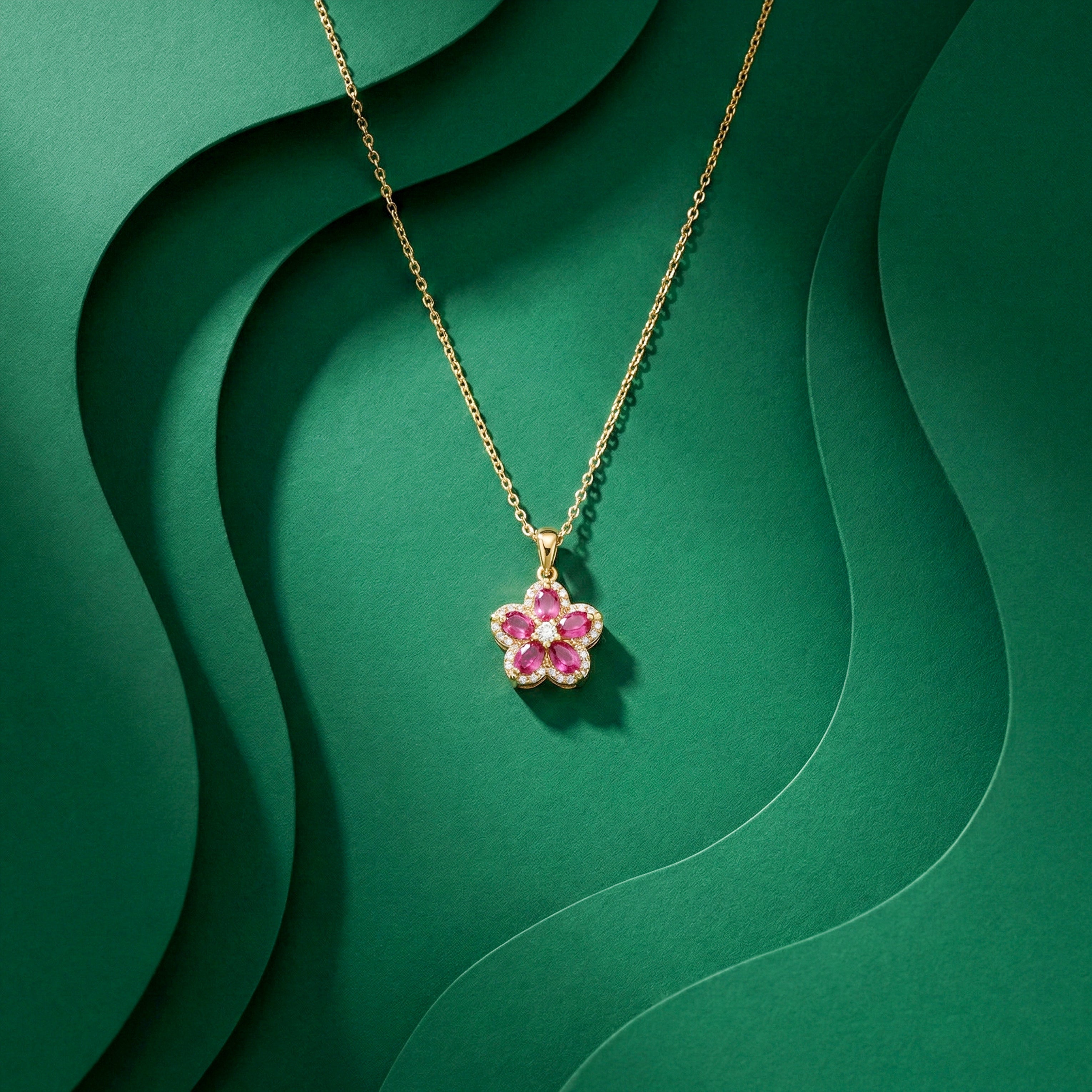 Pink Blossom Crystal Pendant Women Necklace GWN -123