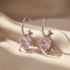 Silver Pink Heart Bow Hoop Earrings GWE -90