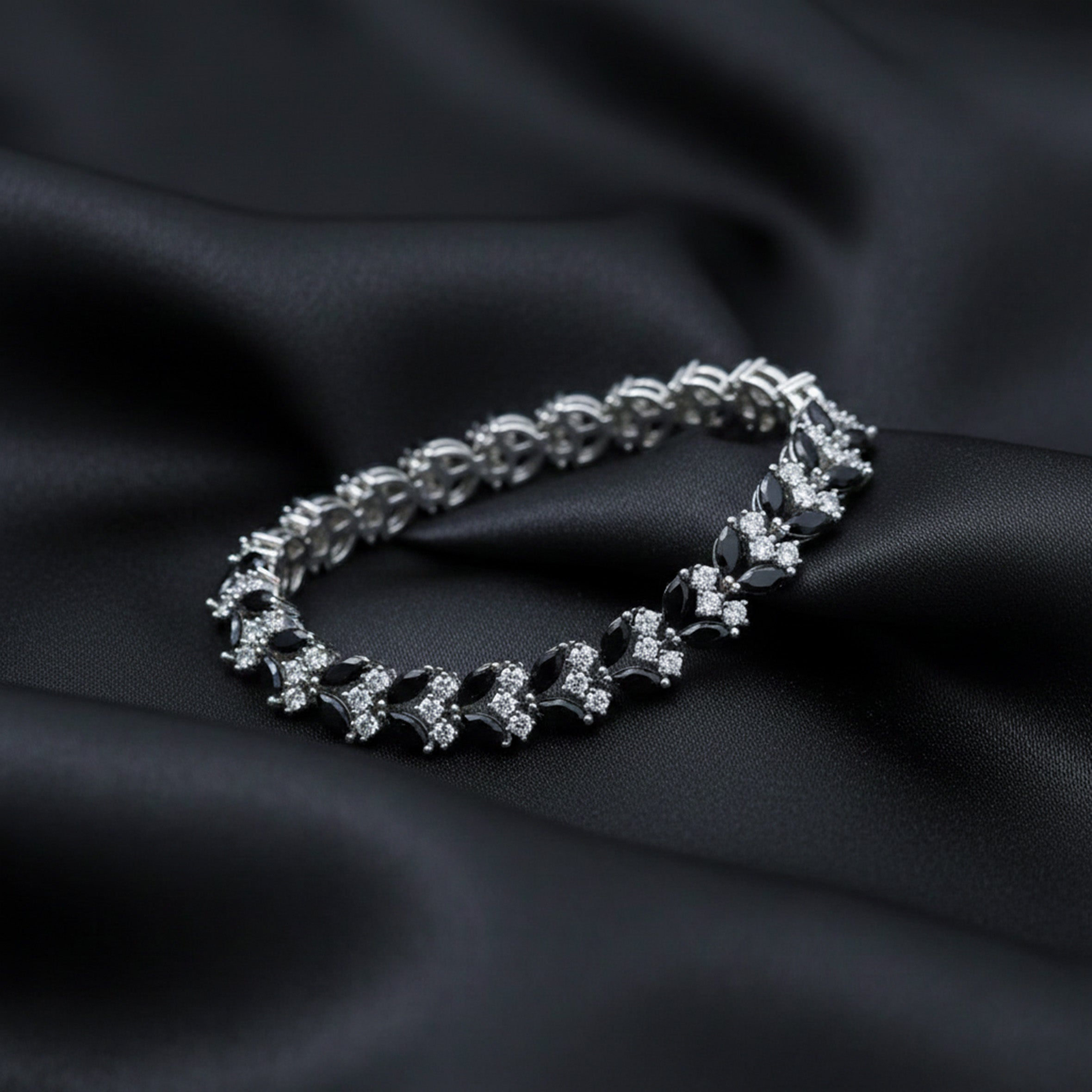 Silver Black Marquise CZ Tennis Bracelet GWB -144