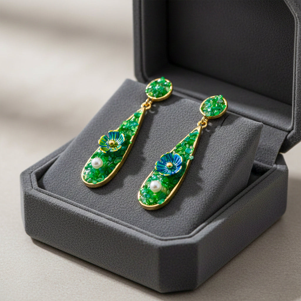 Green Stone Floral Earrings GWE -247