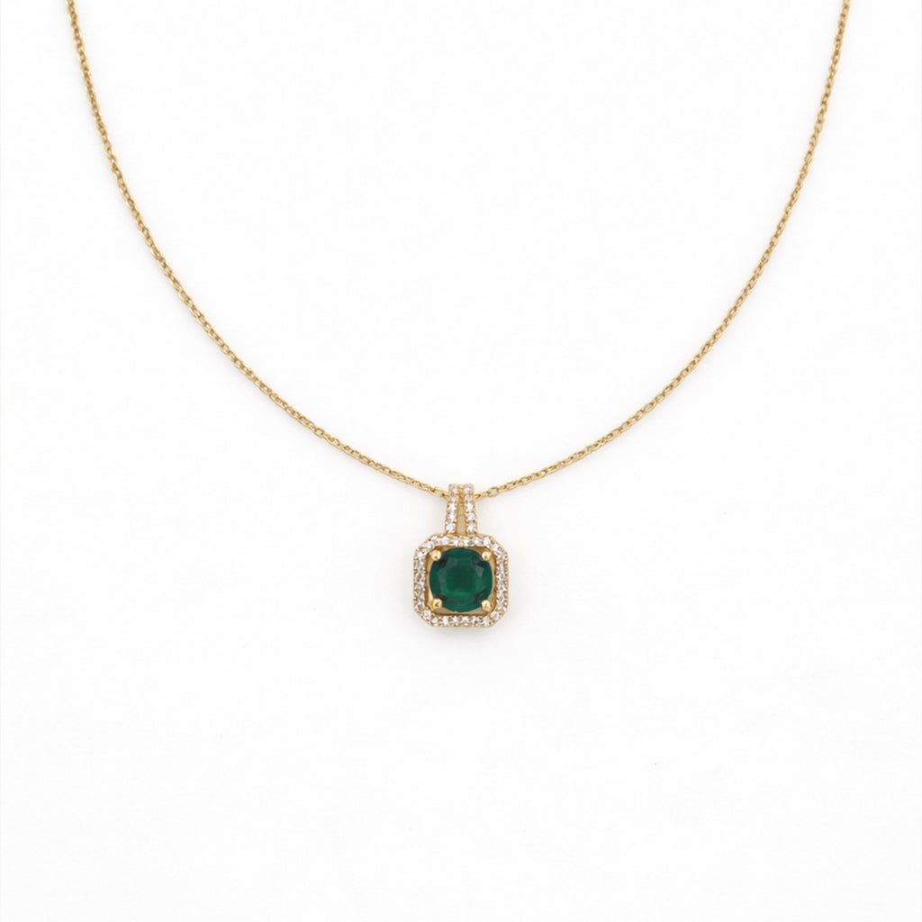 Green Square Halo Pendant Necklace GWN -157