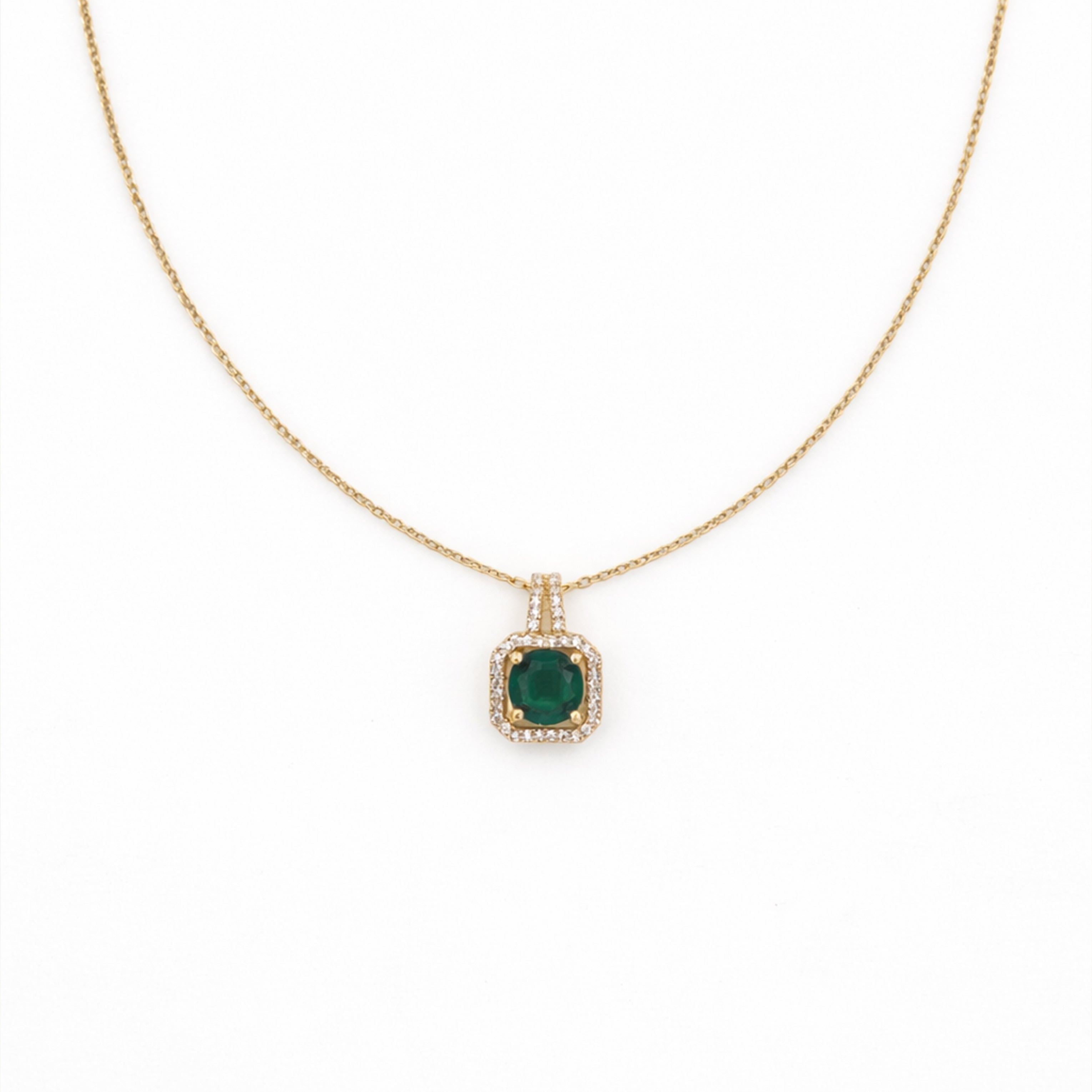 Green Square Halo Pendant Necklace GWN -157