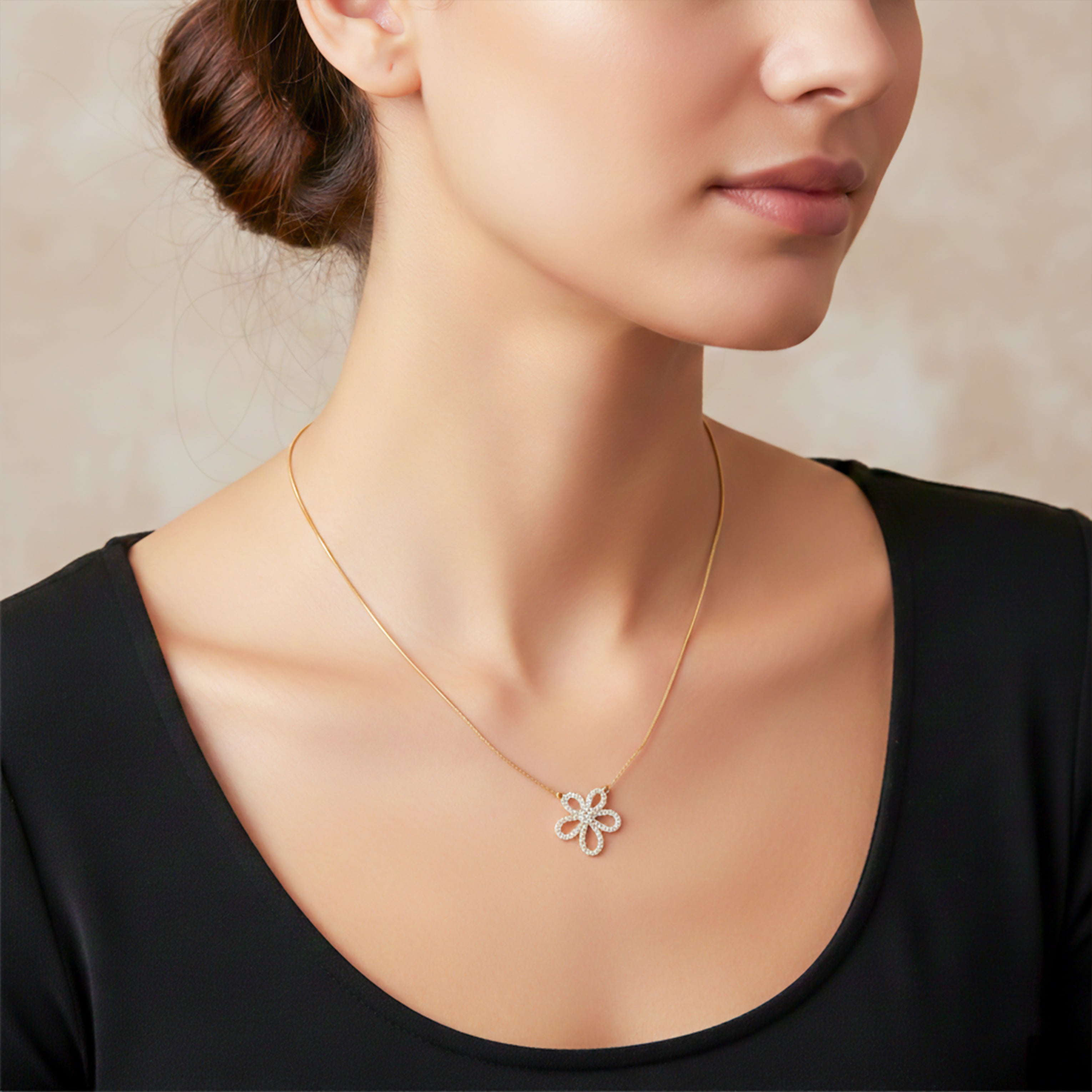 Gold Daisy CZ Pendant Necklace GWN -103
