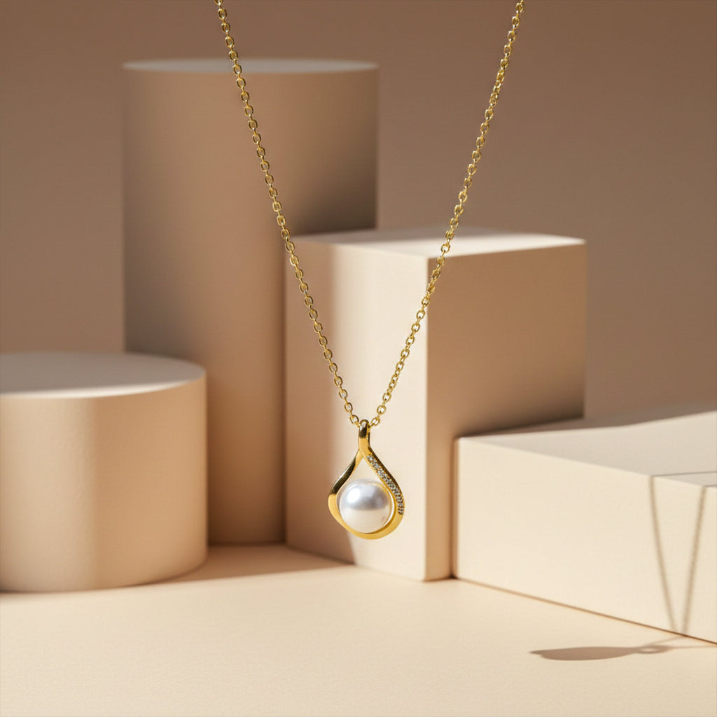 Golden Pearl Drop Necklace GWN -33