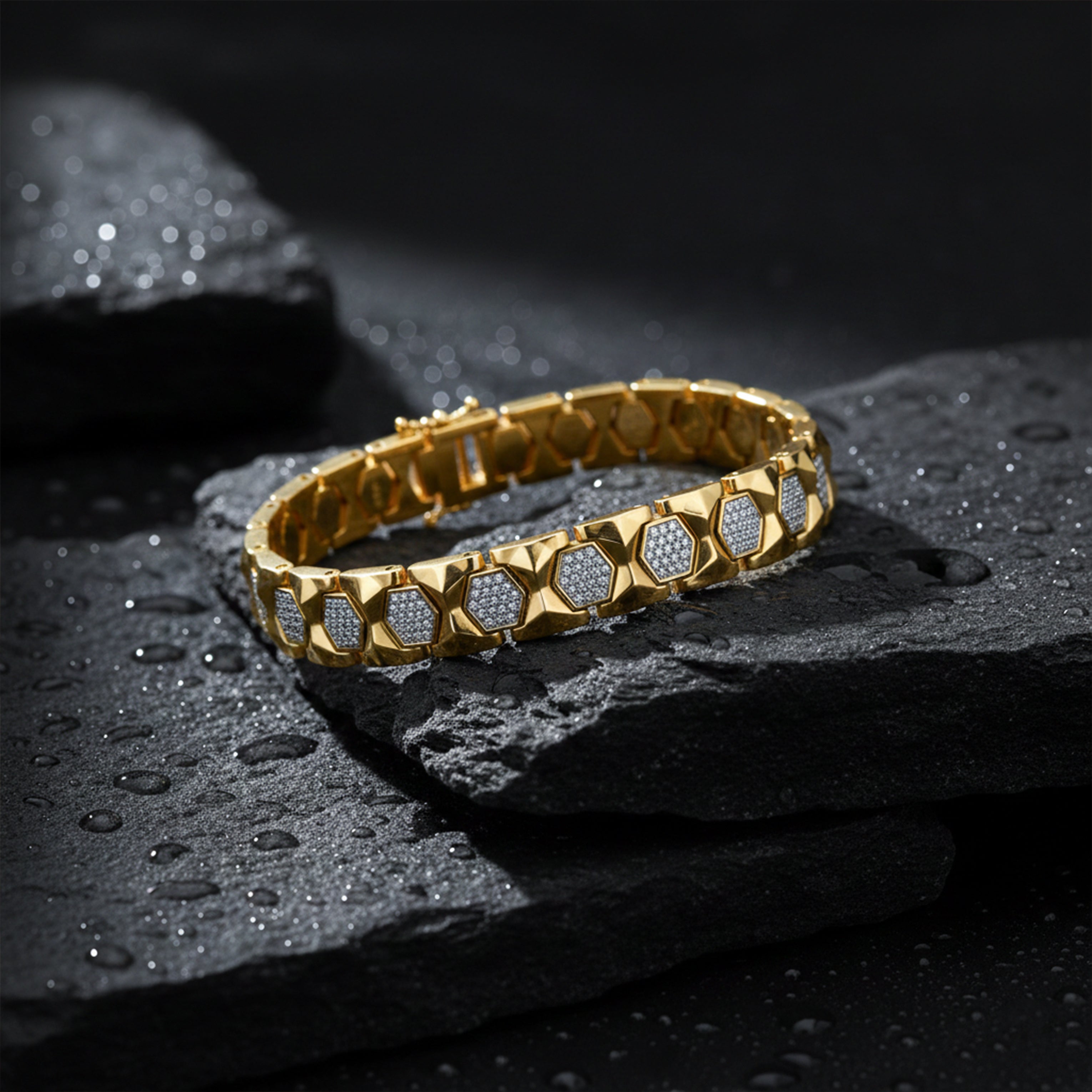 Men’s Gold-Tone Hexagon Link Bracelet GMB -5